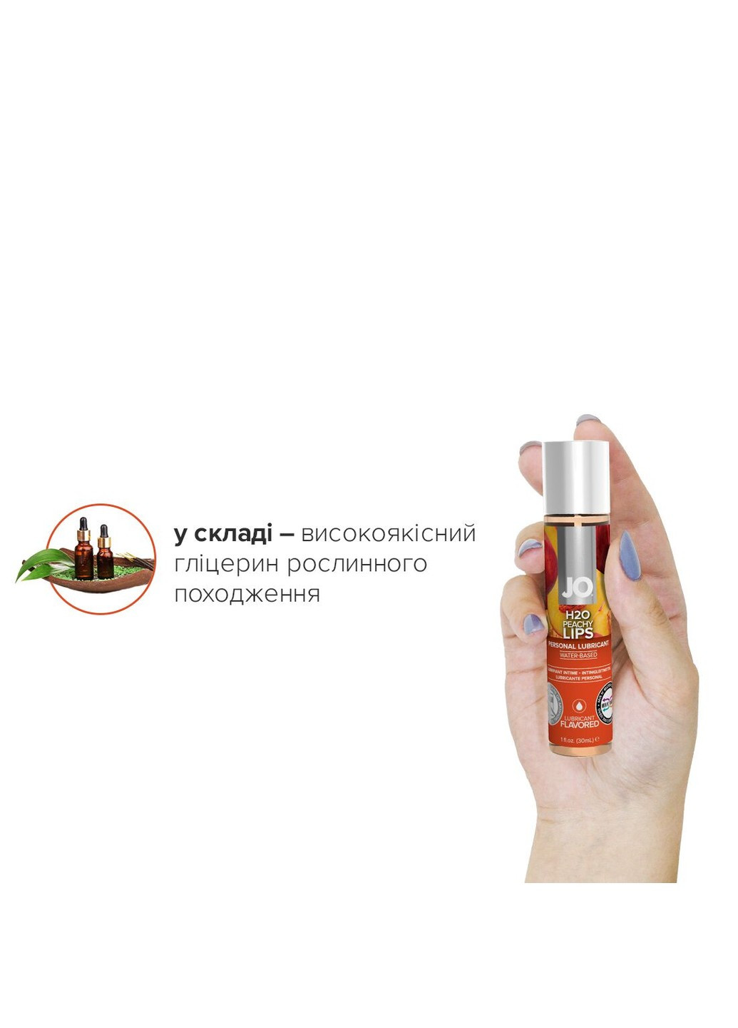 Змазка на водній основі H2O — Peachy Lips (30 мл) без цукру, рослинний гліцерин System JO (254583399)