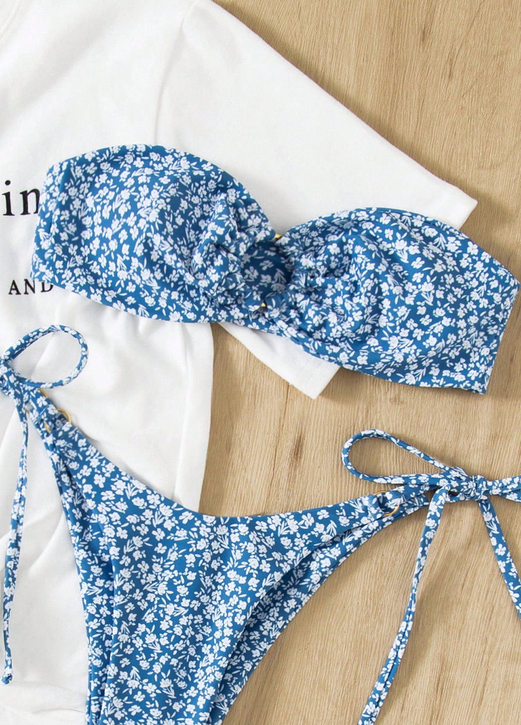 Голубой летний купальник (лиф, трусики) бандо, раздельный SHEIN