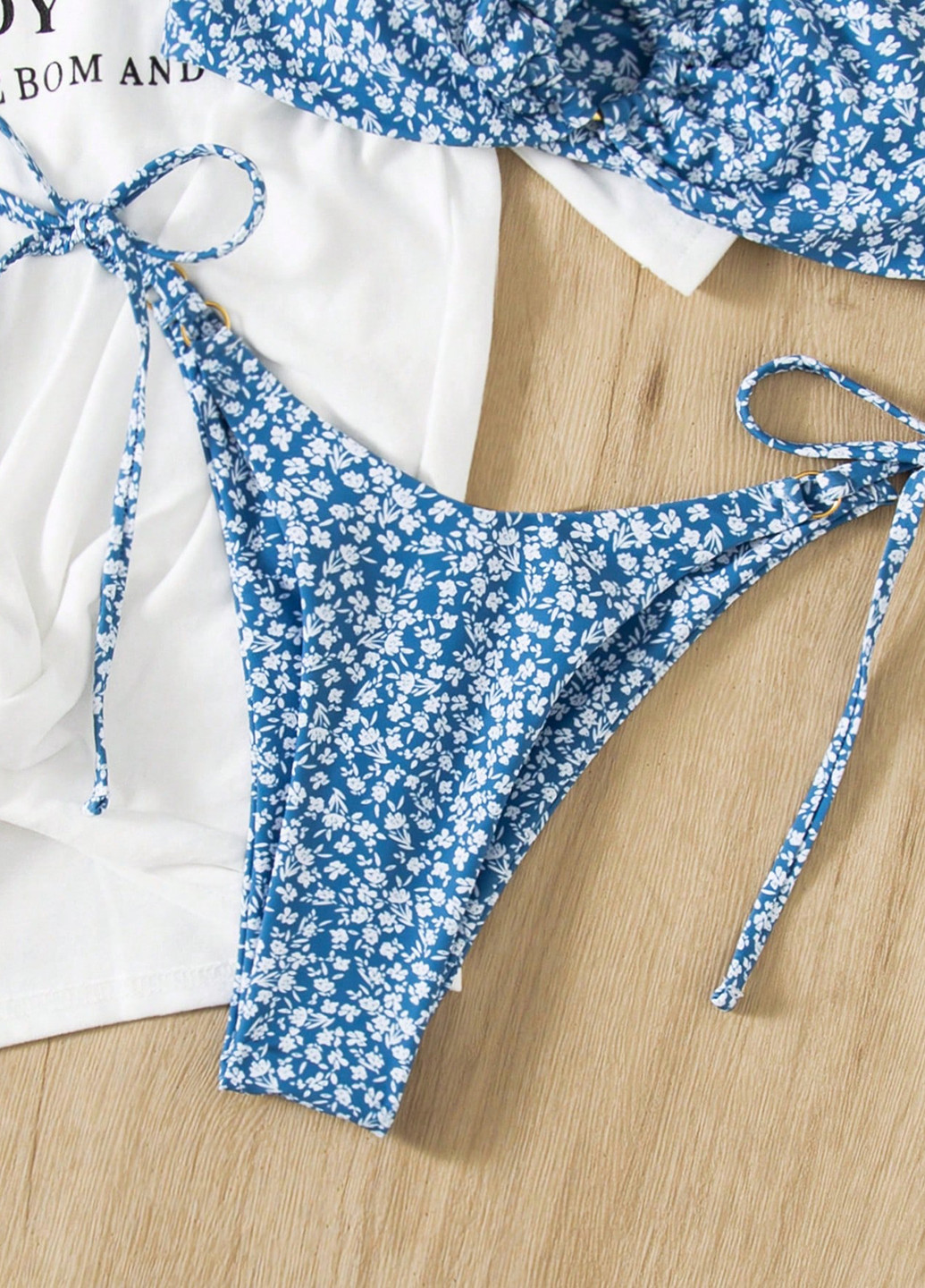 Голубой летний купальник (лиф, трусики) бандо, раздельный SHEIN