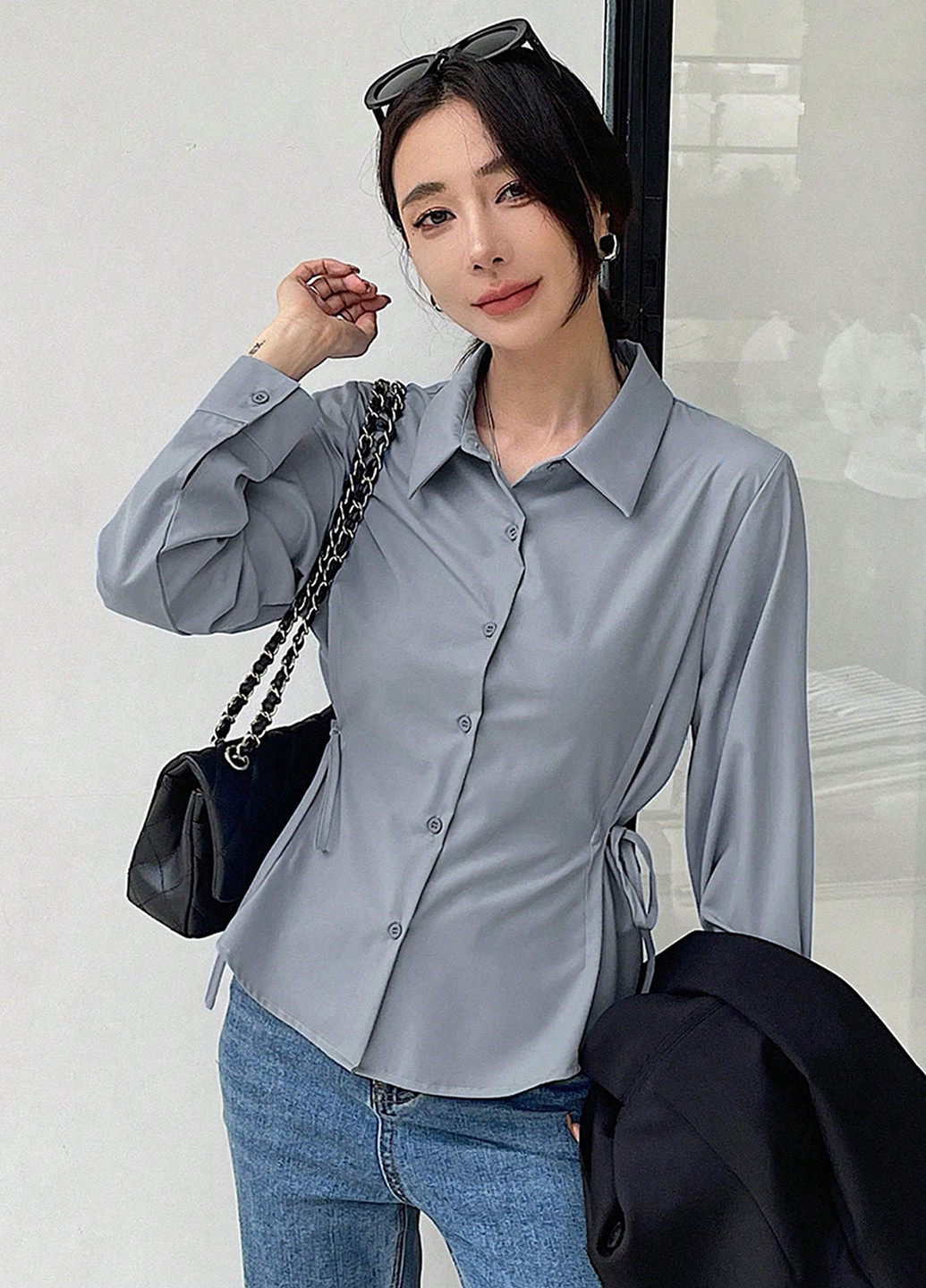 Серо-голубая блуза SHEIN