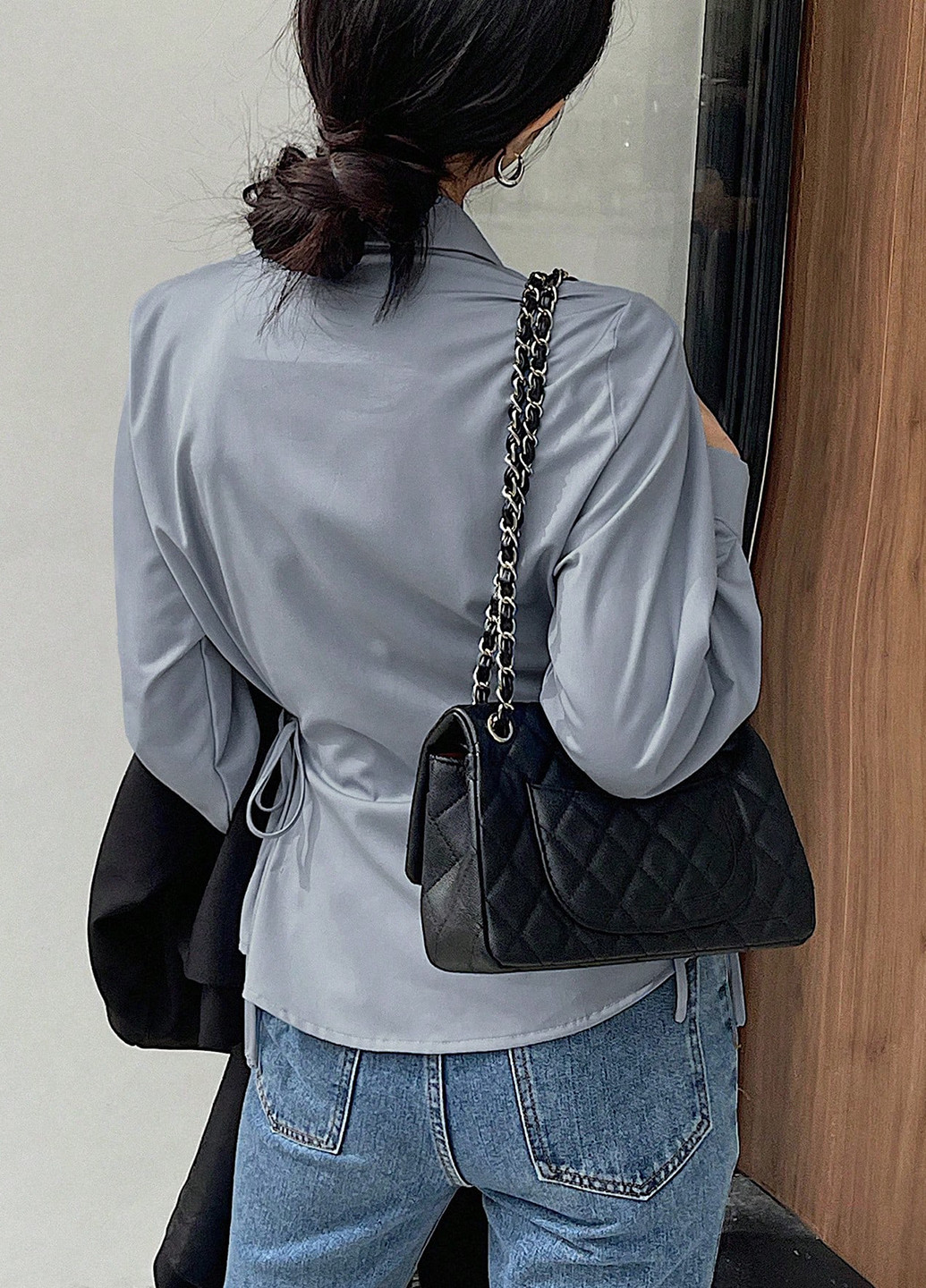 Серо-голубая блуза SHEIN