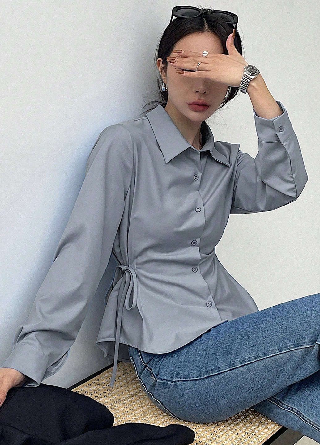 Серо-голубая блуза SHEIN