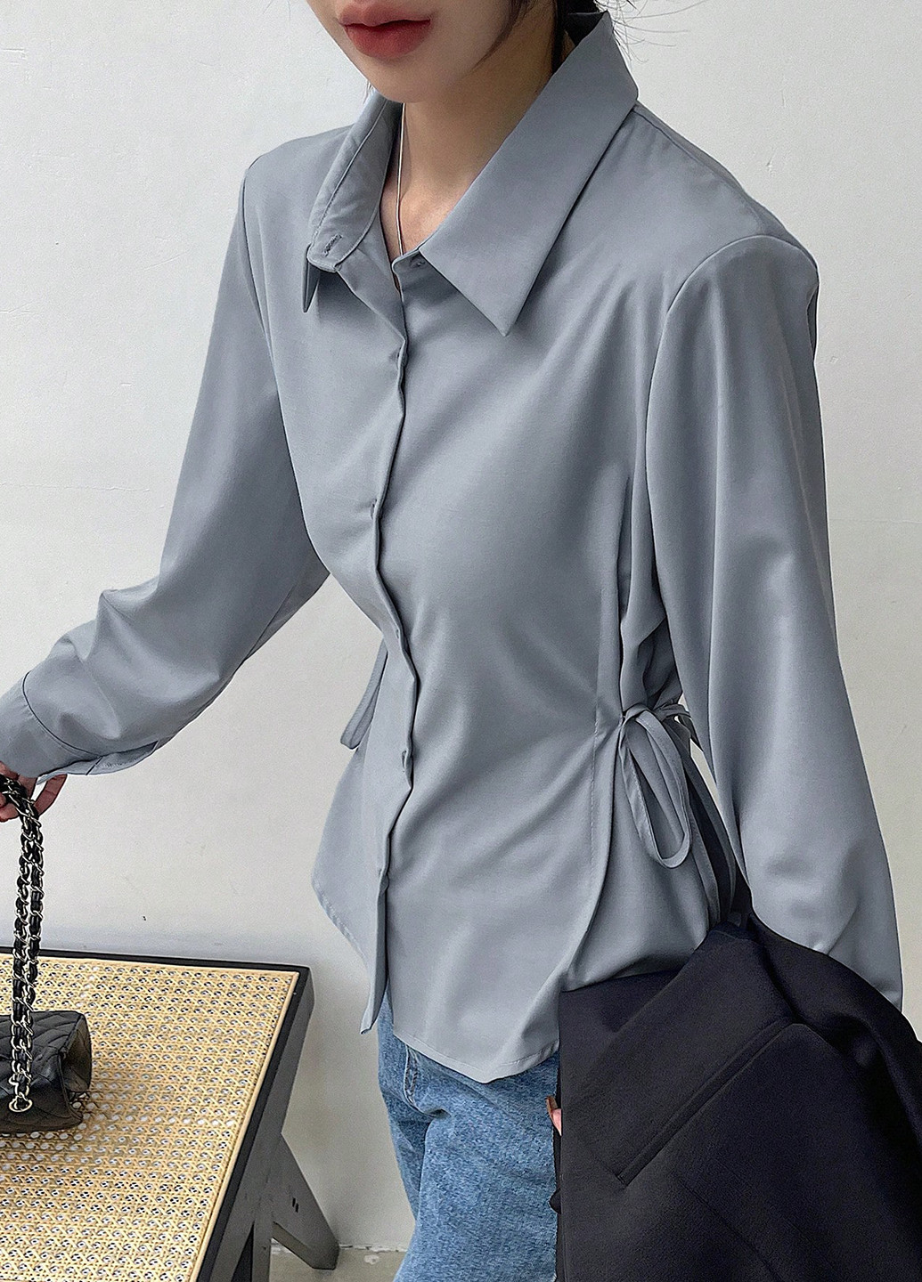 Серо-голубая блуза SHEIN