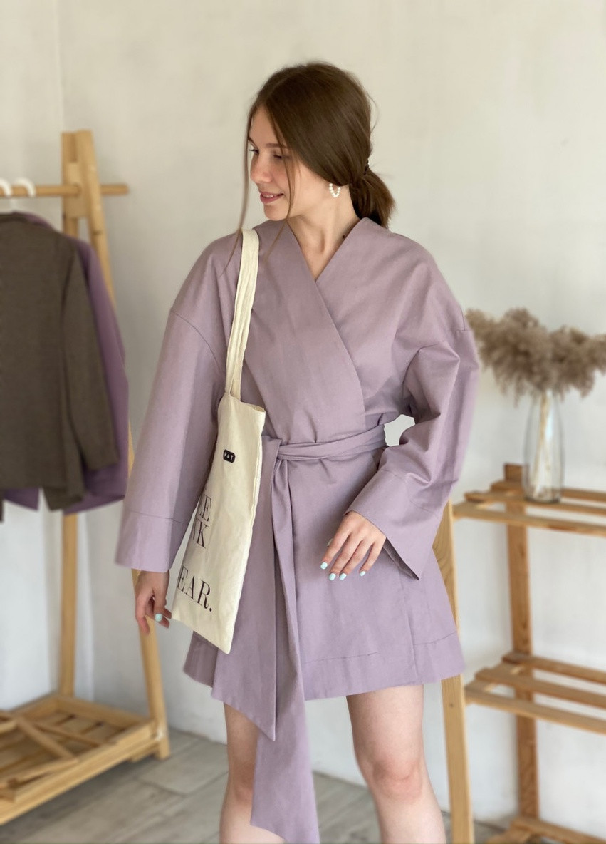 Фиолетовое кэжуал платье кимоно с пояском "токио" romashka, пудра, one size (4578) Ромашка однотонное