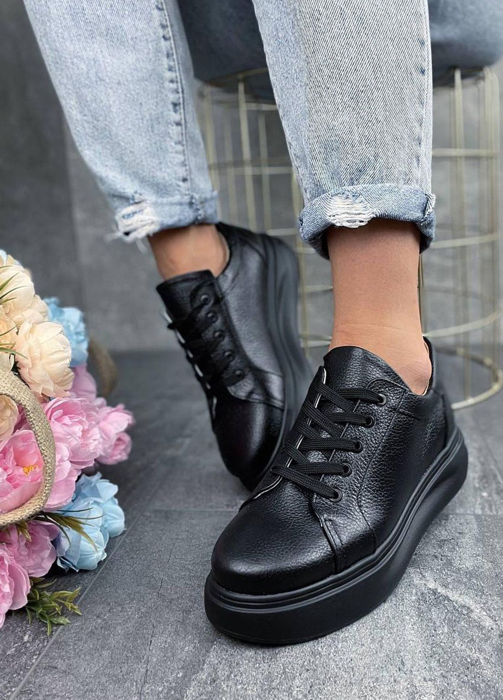 Черные демисезонные кроссовки (криперы) женские из натуральной кожи 1468040246 BR-S