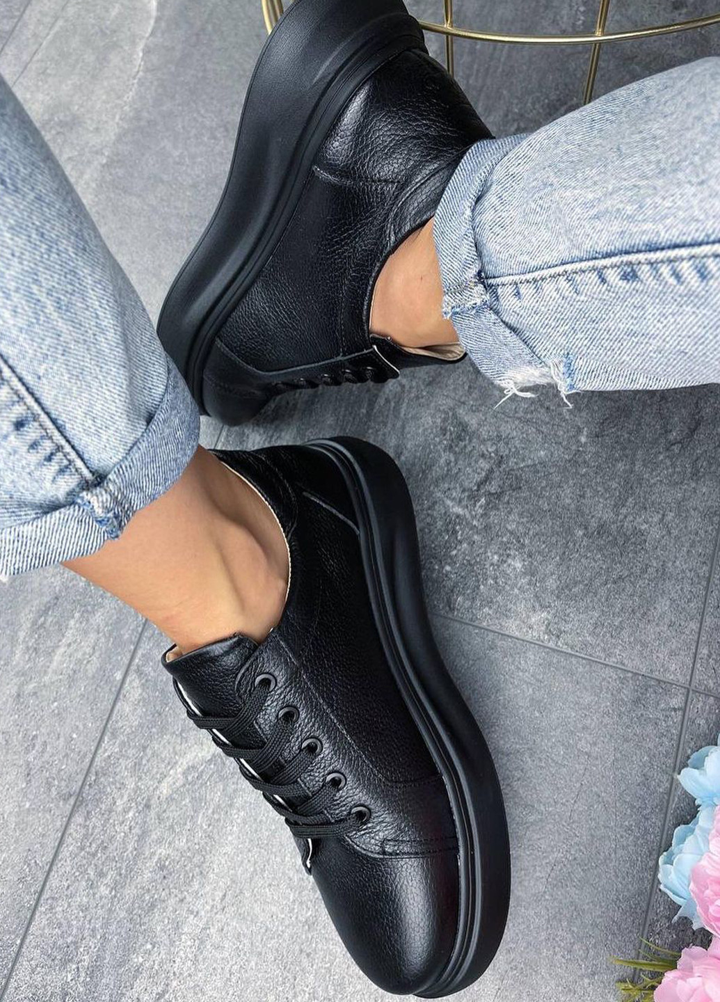 Черные демисезонные кроссовки (криперы) женские из натуральной кожи 1468040246 BR-S