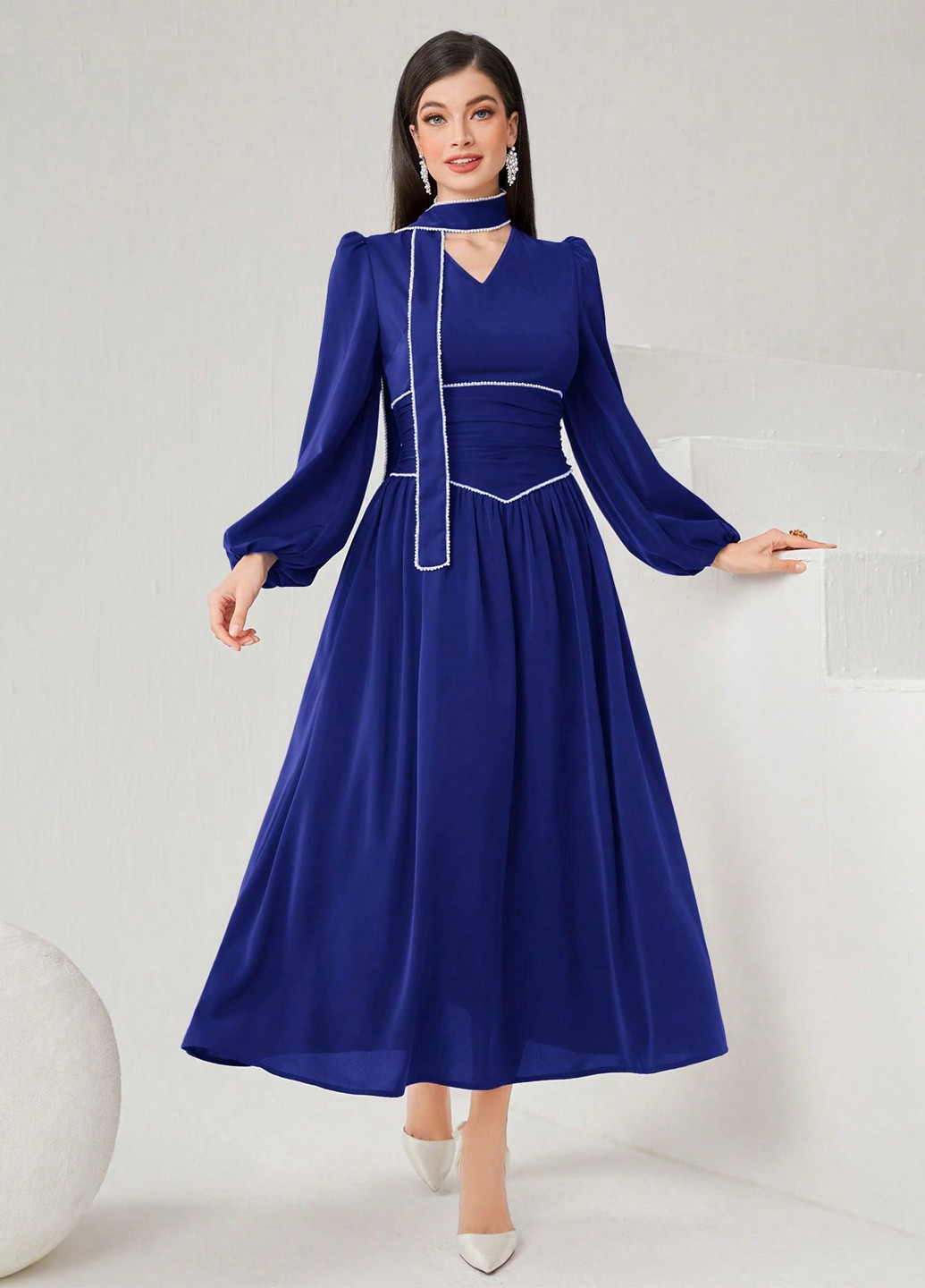 Темно-синя кежуал сукня кльош SHEIN однотонна