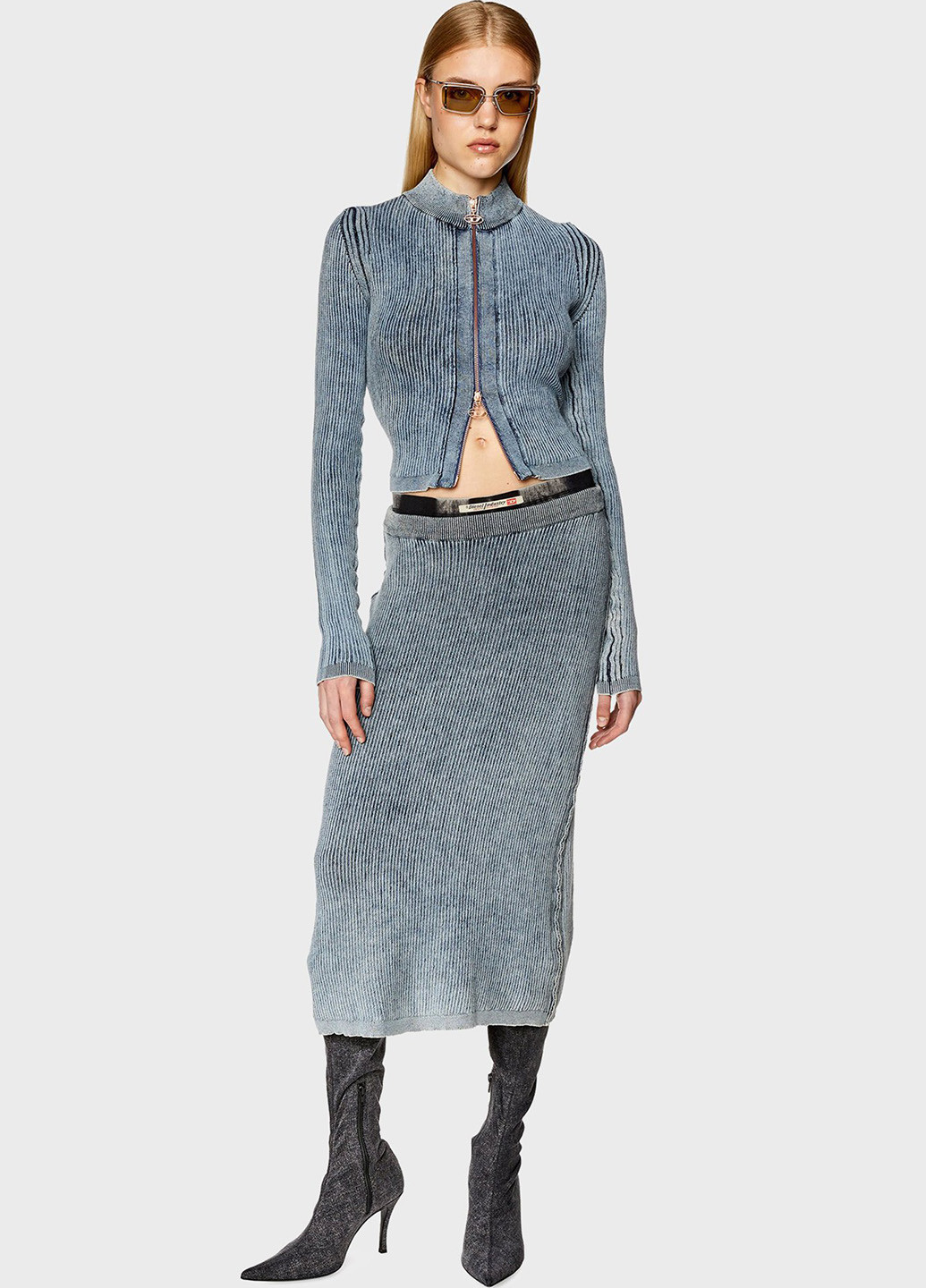 Синяя кэжуал варенка юбка Diesel а-силуэта (трапеция)