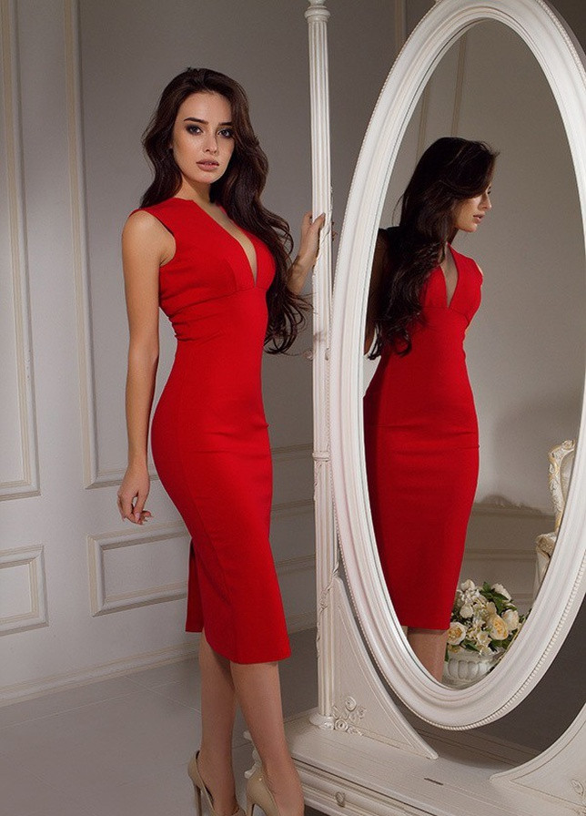 Червона коктейльна плаття, сукня футляр First Woman однотонна