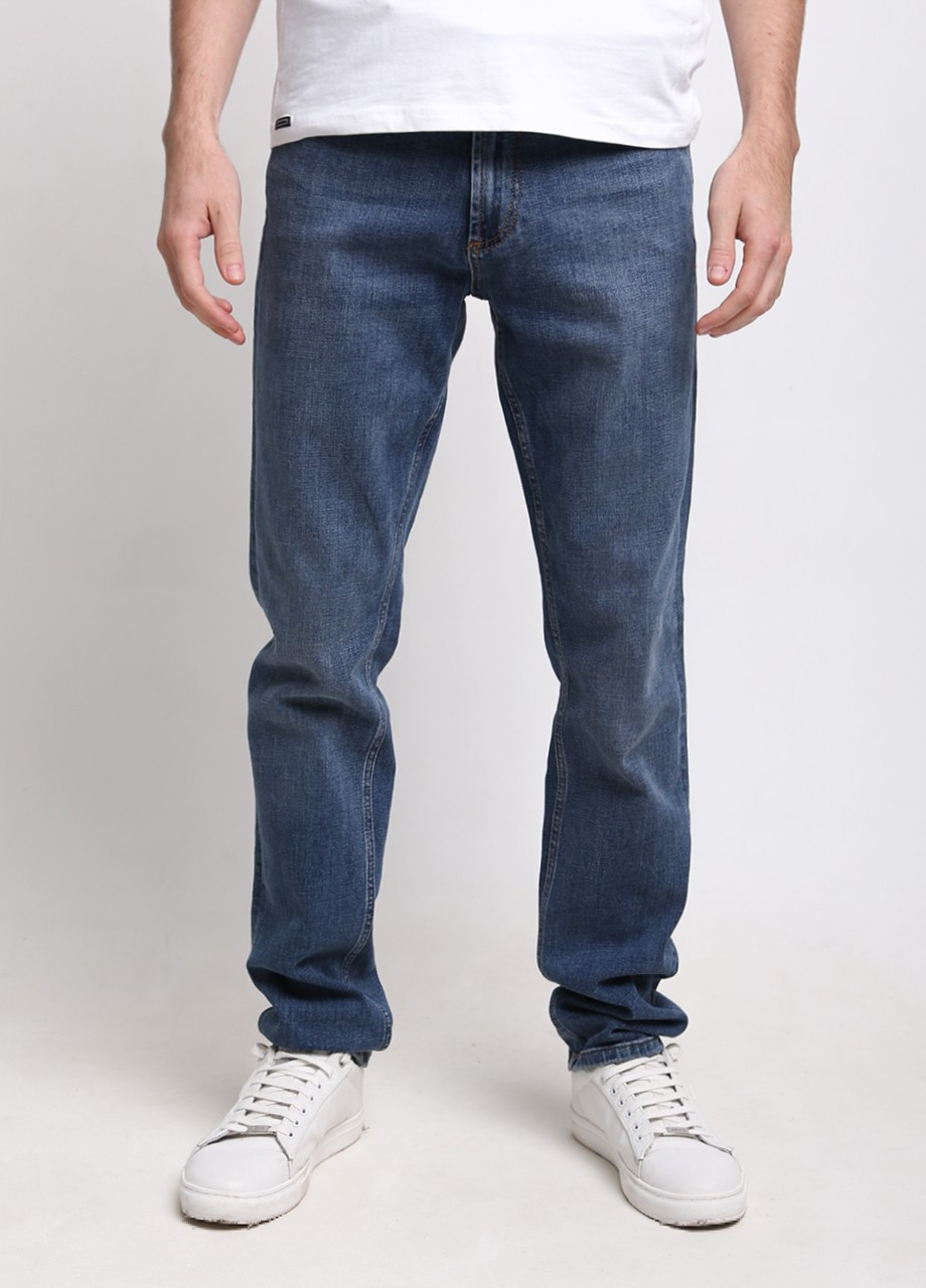 Синие демисезонные слим джинсы мужские зауженные синие тертые Слегка-зауженная Davito