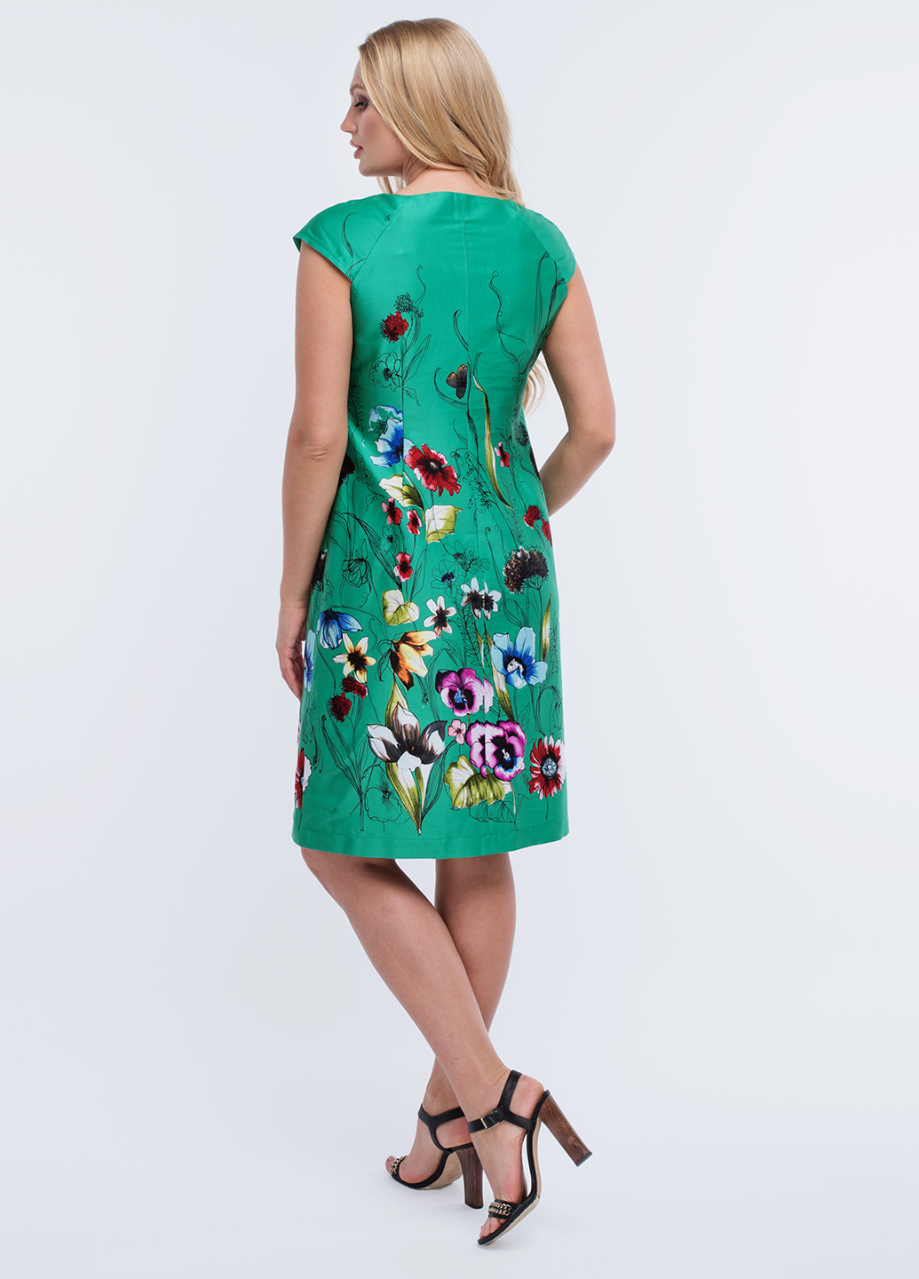 Бирюзовое кэжуал платье Алеся с цветочным принтом