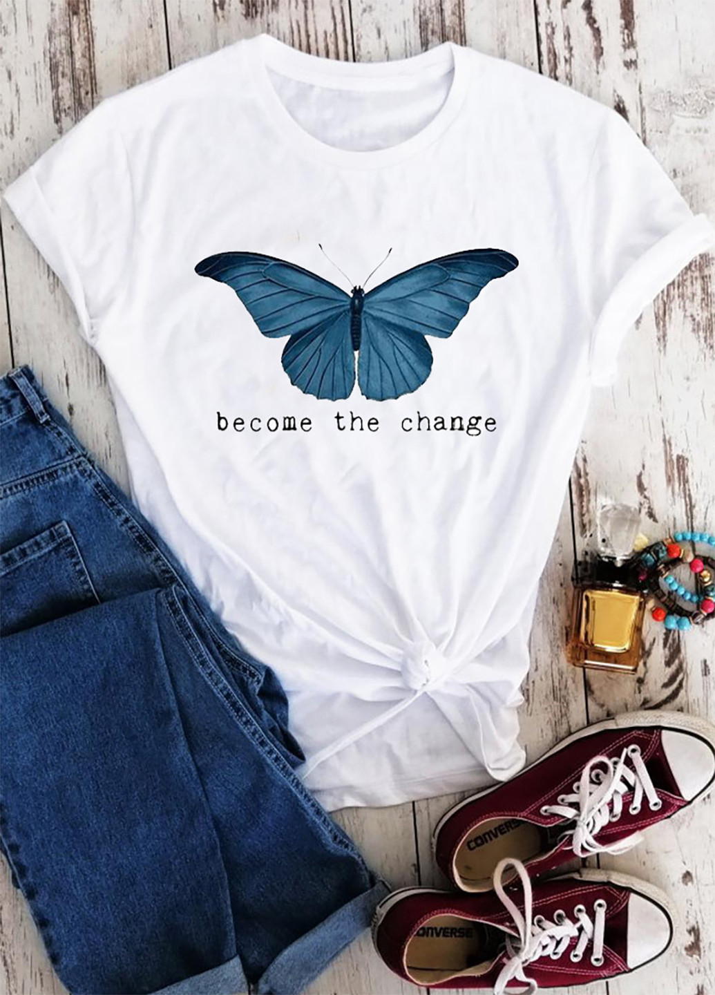 Белая всесезон футболка белая become the change Love&Live
