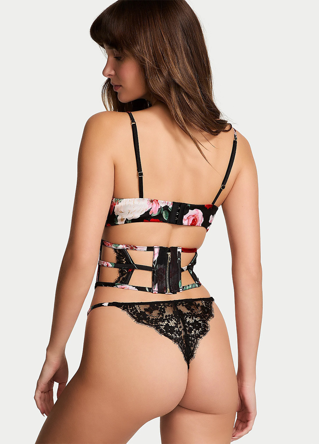 Чорний демісезонний комплект (корсет, трусики) Victoria's Secret