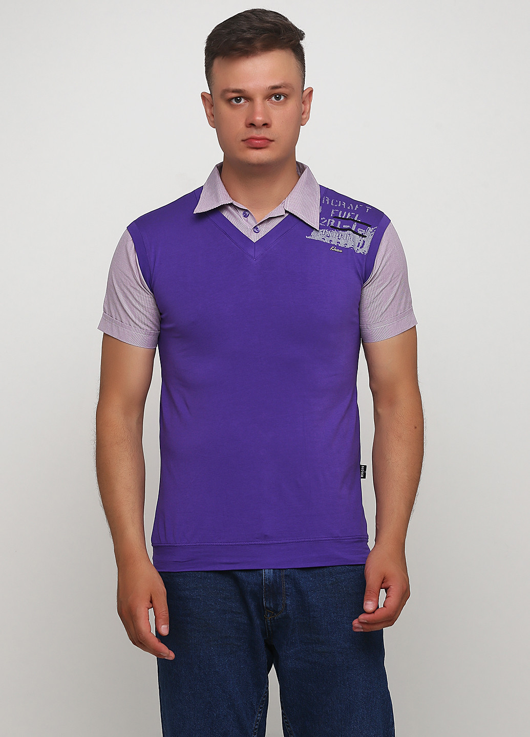 Фиолетовая футболка-рубашка для мужчин KHAN с надписью