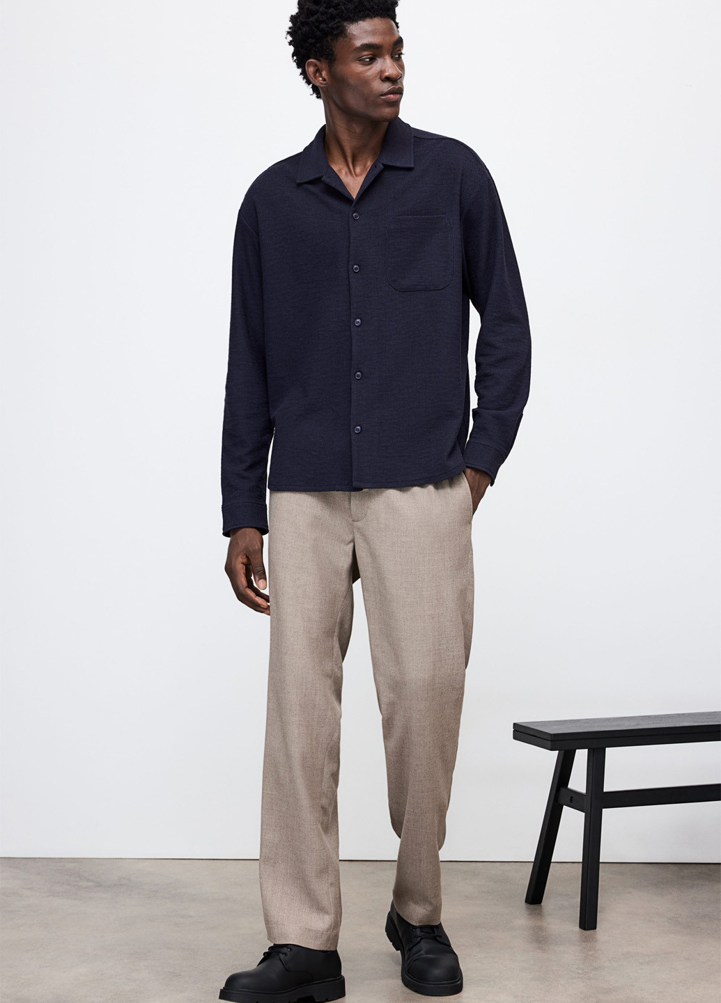 Индиго кэжуал рубашка однотонная H&M