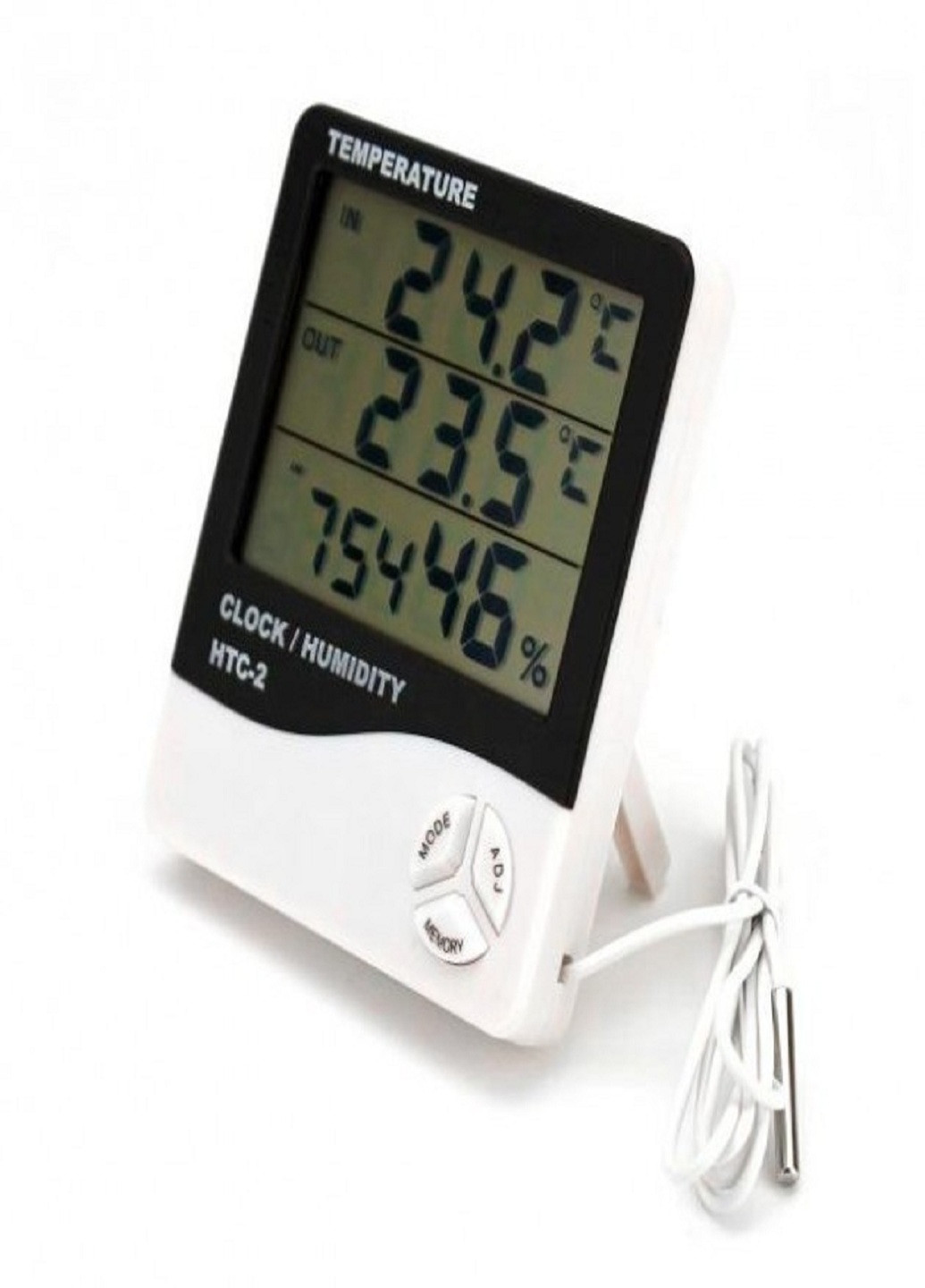 Термометр электронный с часами метеостанция с выносным датчиком HTC-2 Белый No Brand (253932378)