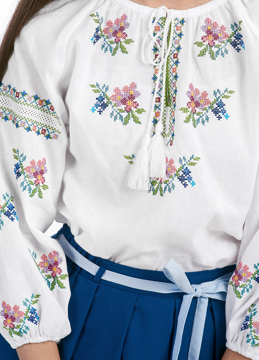 Белая с орнаментом блузка с длинным рукавом Edelvika демисезонная