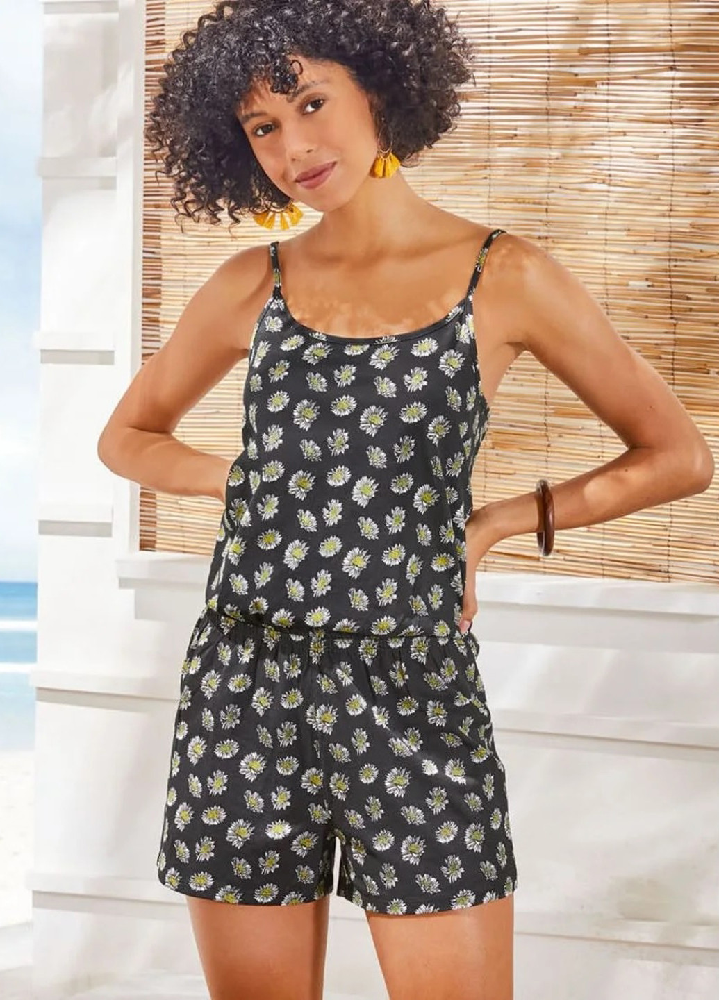 Комбинезон Esmara комбинезон-шорты цветочный чёрный кэжуал хлопок