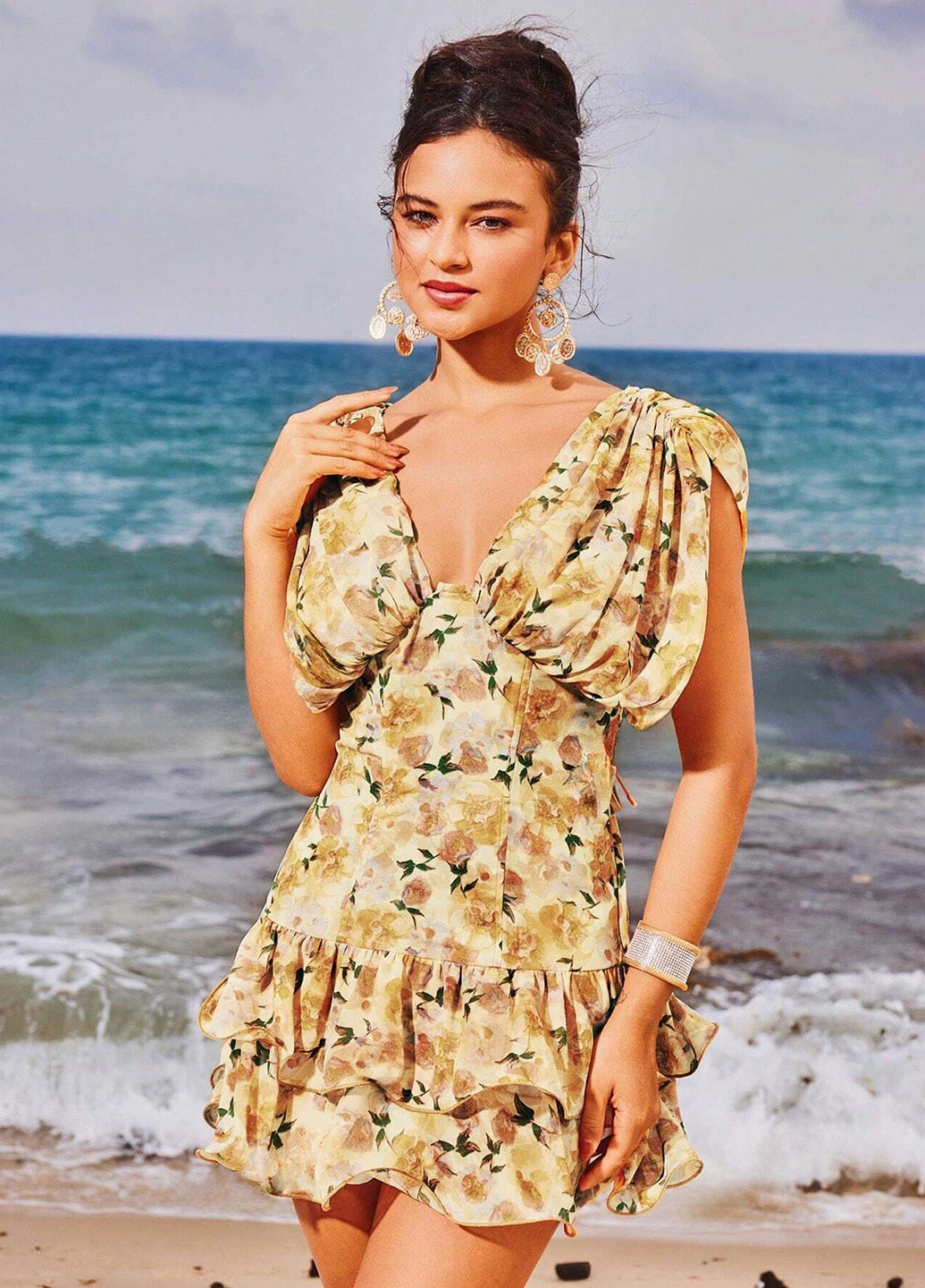 Комбинированное кэжуал платье в стиле ампир SHEIN с цветочным принтом