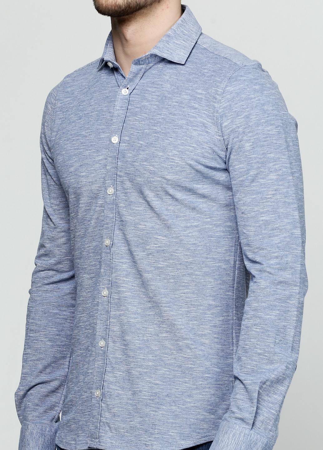 Голубой кэжуал рубашка однотонная Otto Kern с длинным рукавом