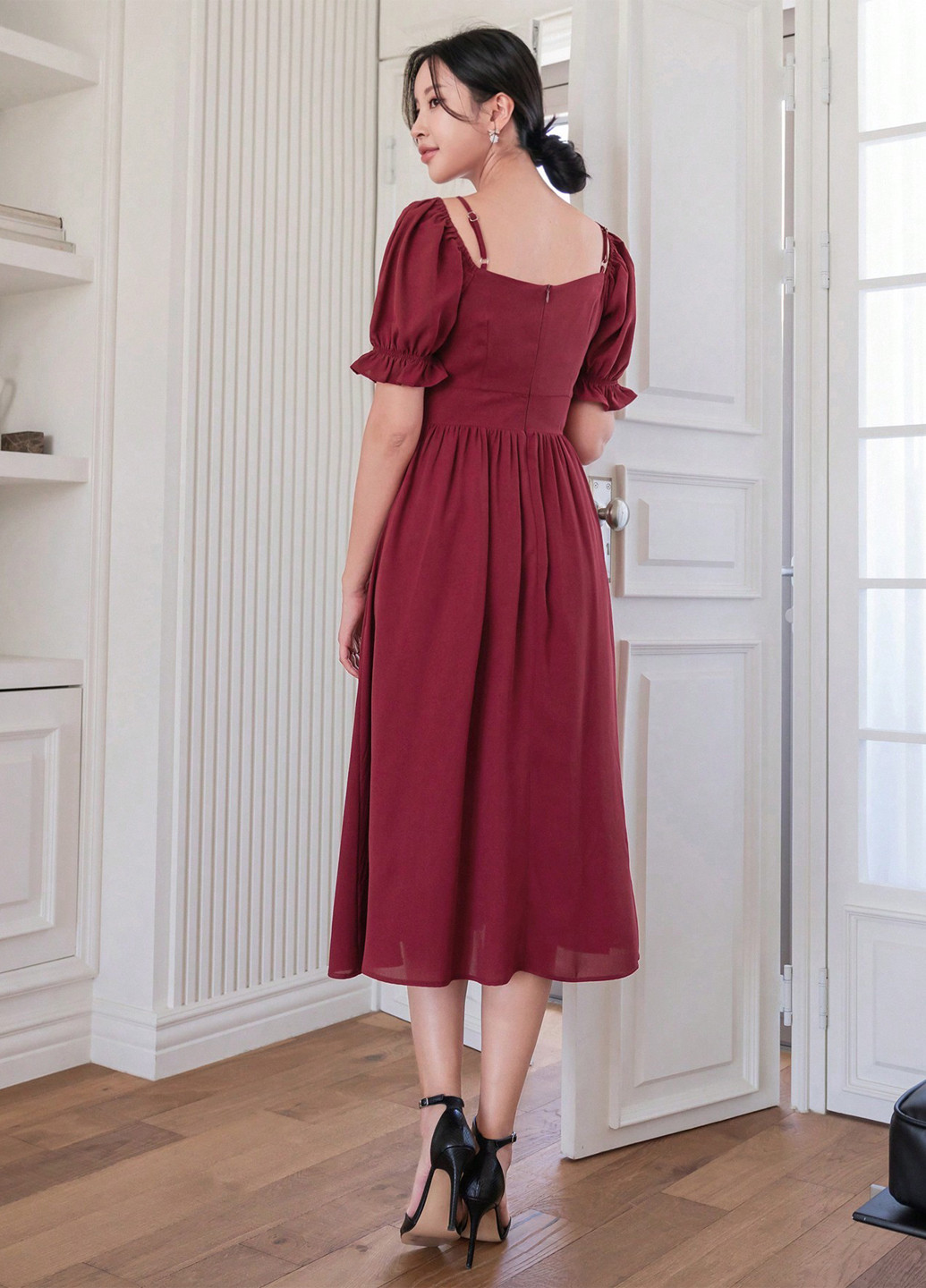 Вишневое кэжуал платье в стиле ампир SHEIN однотонное