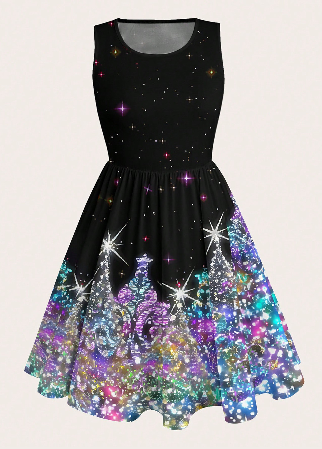 Черное кэжуал платье клеш SHEIN с новогодним принтом