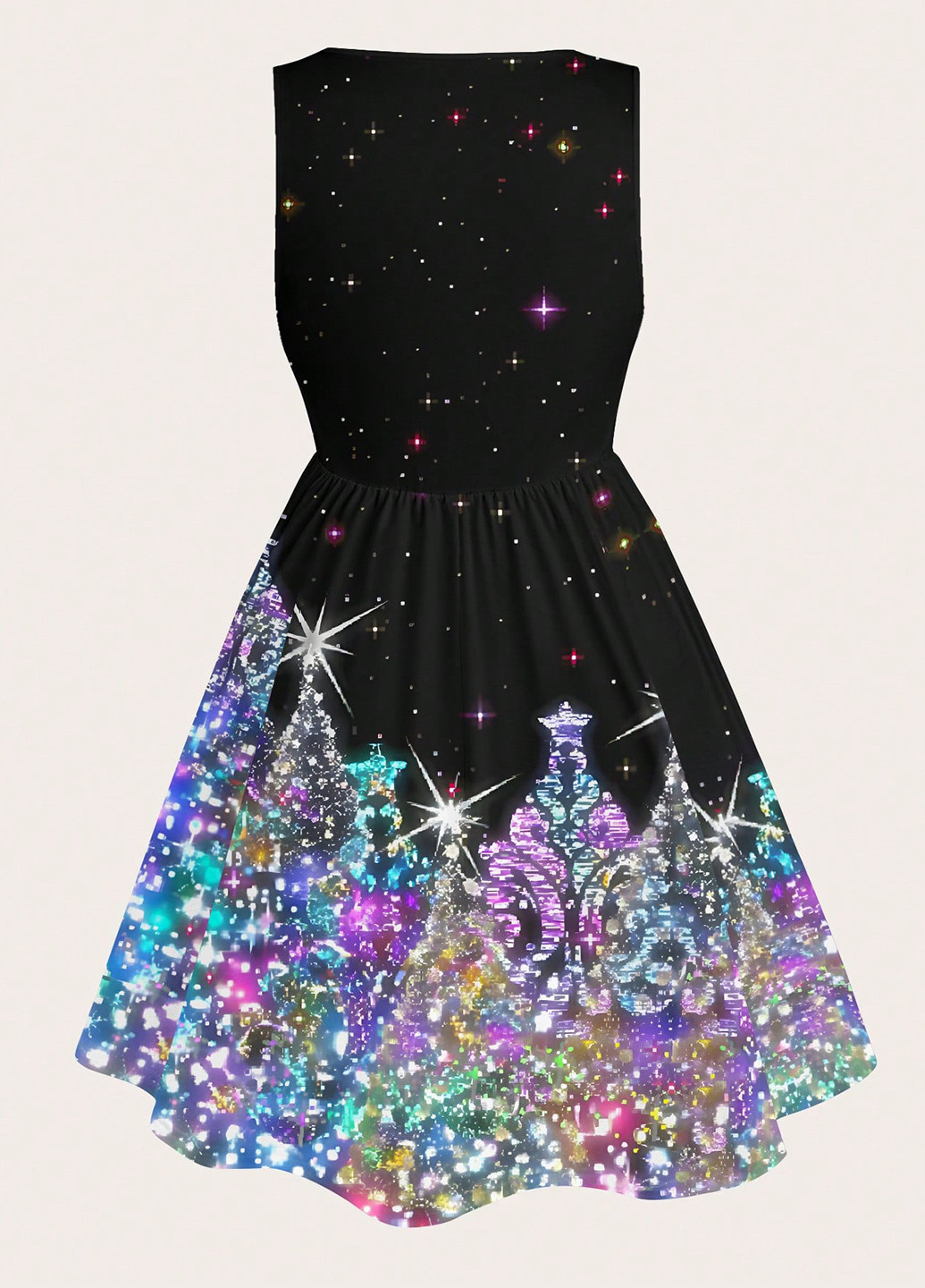 Черное кэжуал платье клеш SHEIN с новогодним принтом