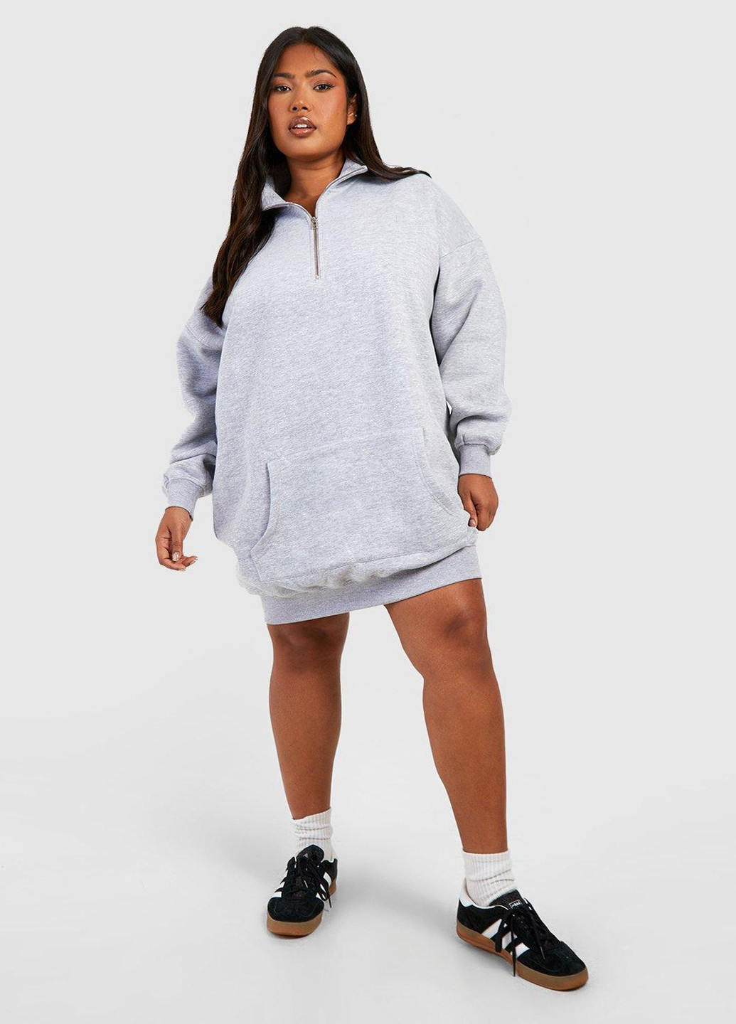Светло-серое спортивное платье платье-худи Boohoo меланжевое