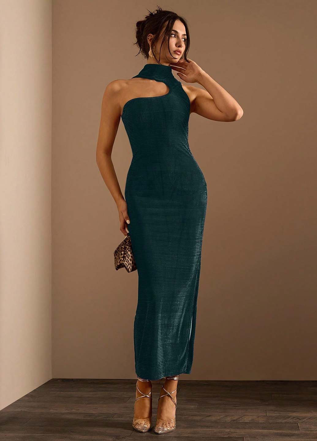 Морской волны вечернее платье силуэтная SHEIN однотонное