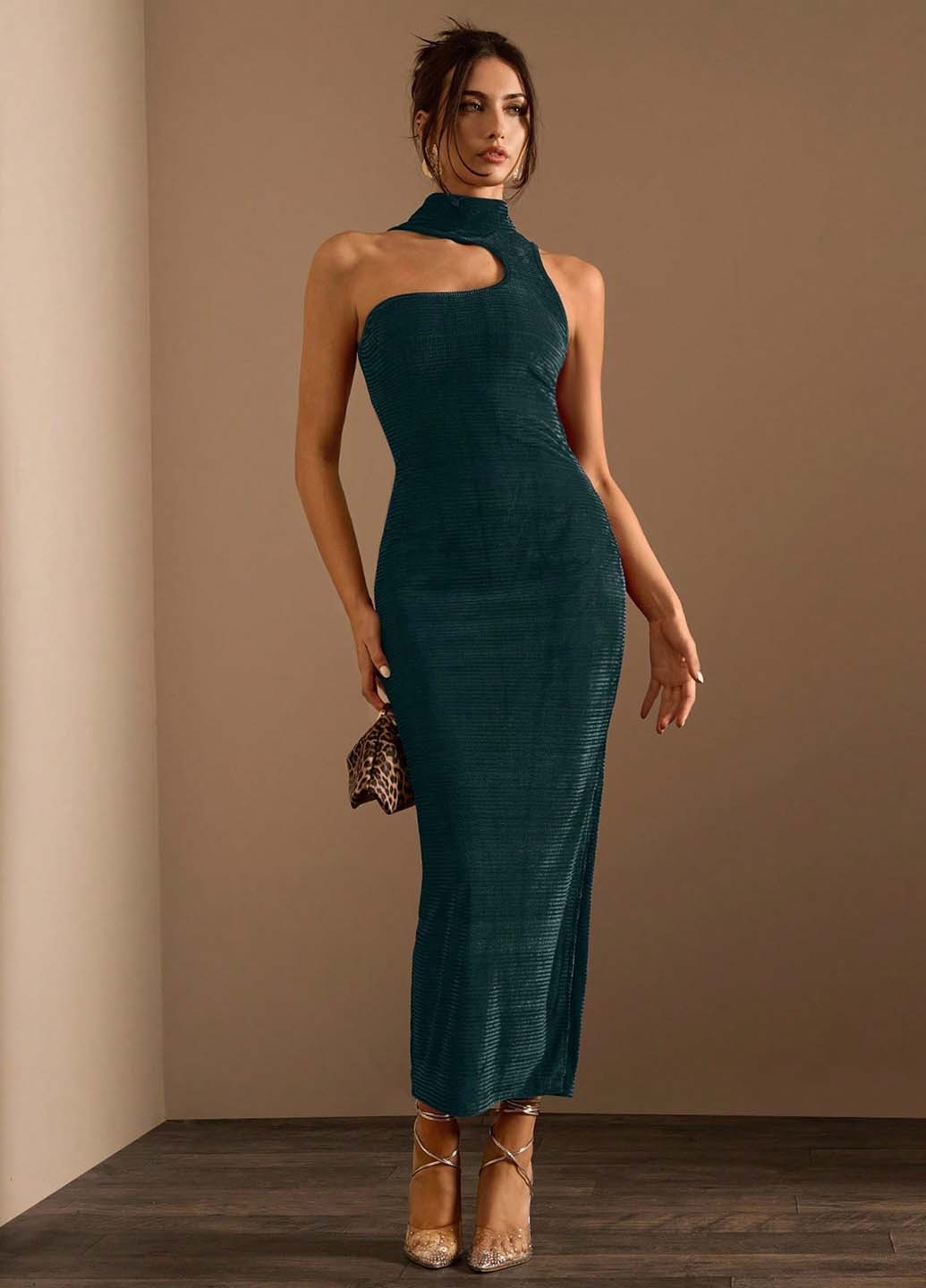 Морской волны вечернее платье силуэтная SHEIN однотонное