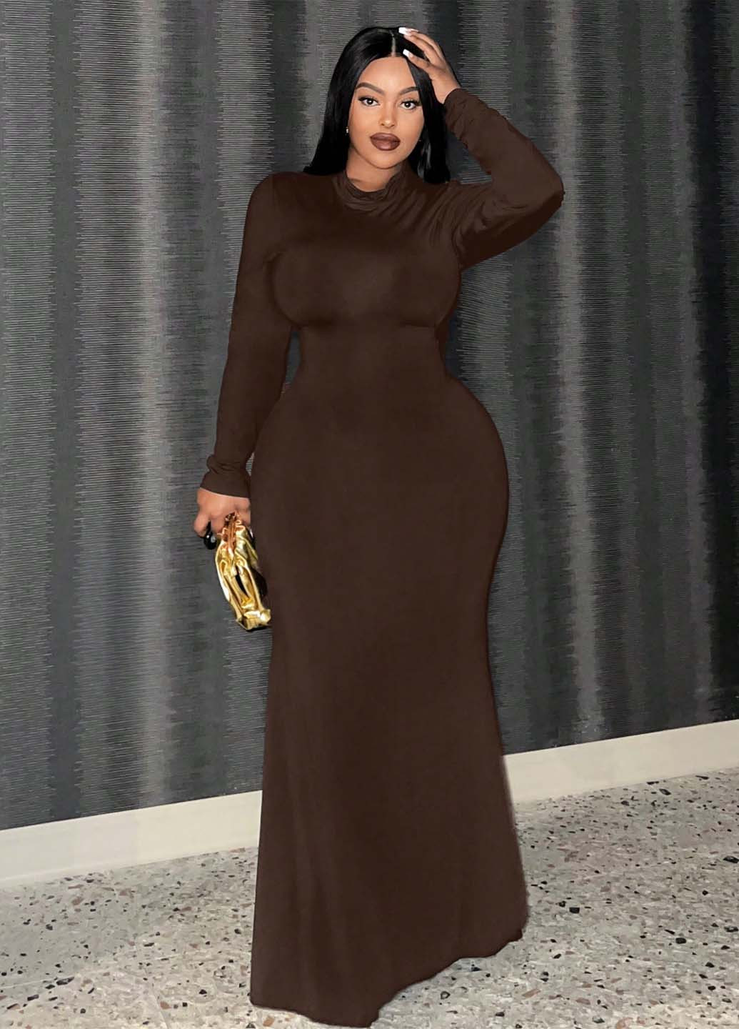 Коричневое кэжуал платье годе SHEIN однотонное