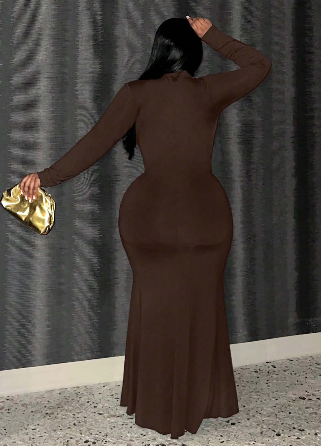 Коричневое кэжуал платье годе SHEIN однотонное