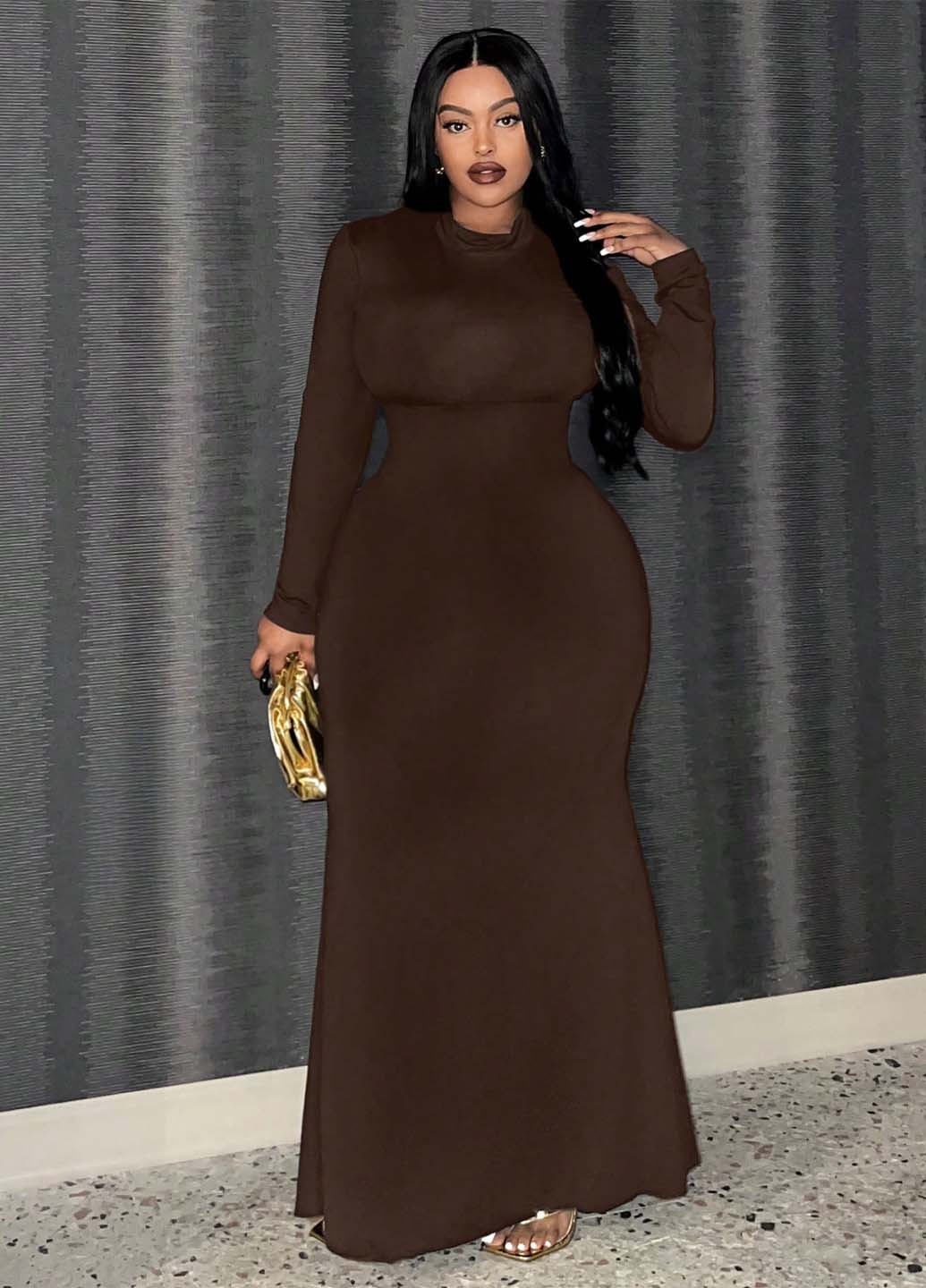 Коричневое кэжуал платье годе SHEIN однотонное