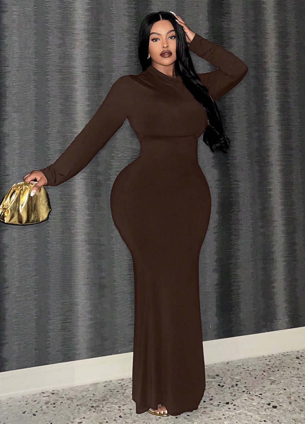 Коричневое кэжуал платье годе SHEIN однотонное