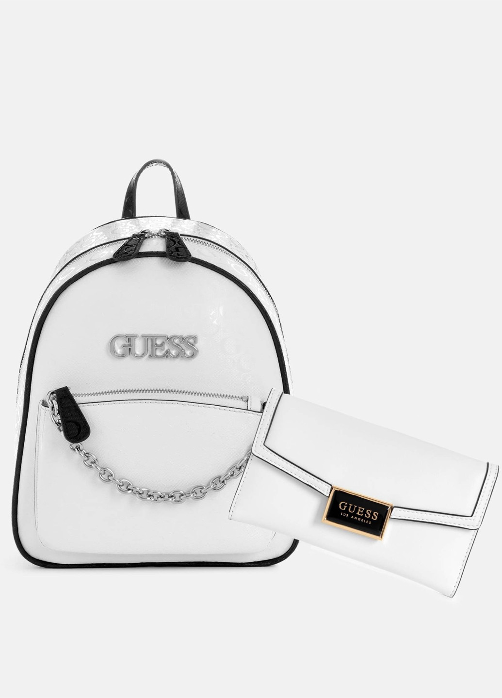 Білий демісезонний комплект (рюкзак, гаманець) Guess