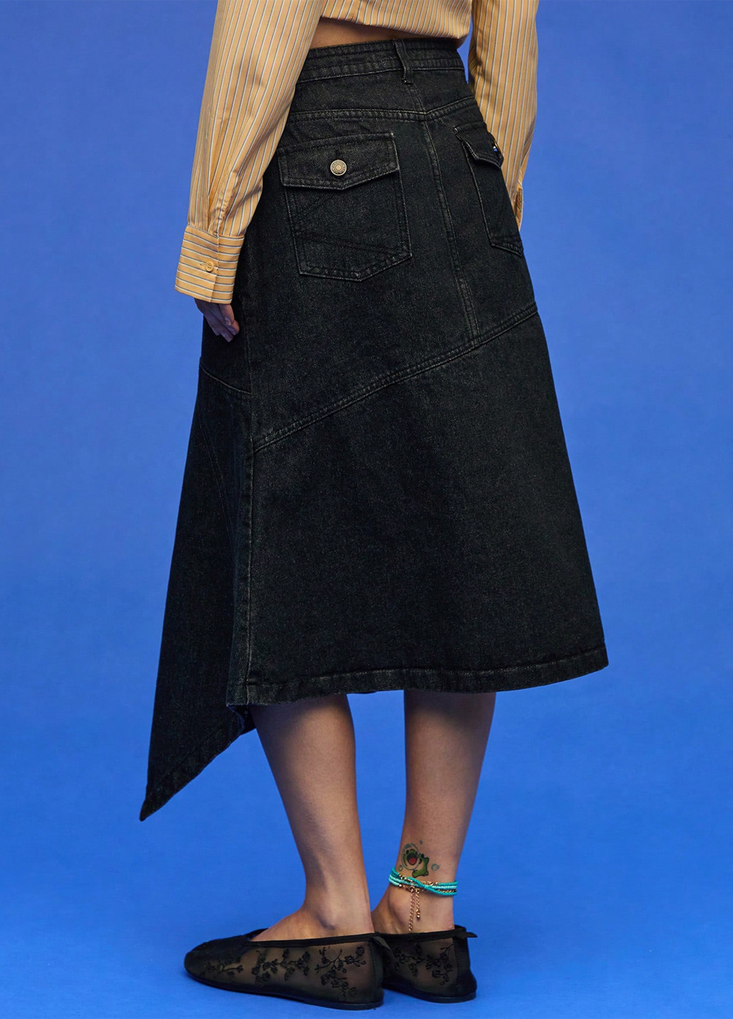 Темно-синяя джинсовая однотонная юбка SHEIN а-силуэта (трапеция)