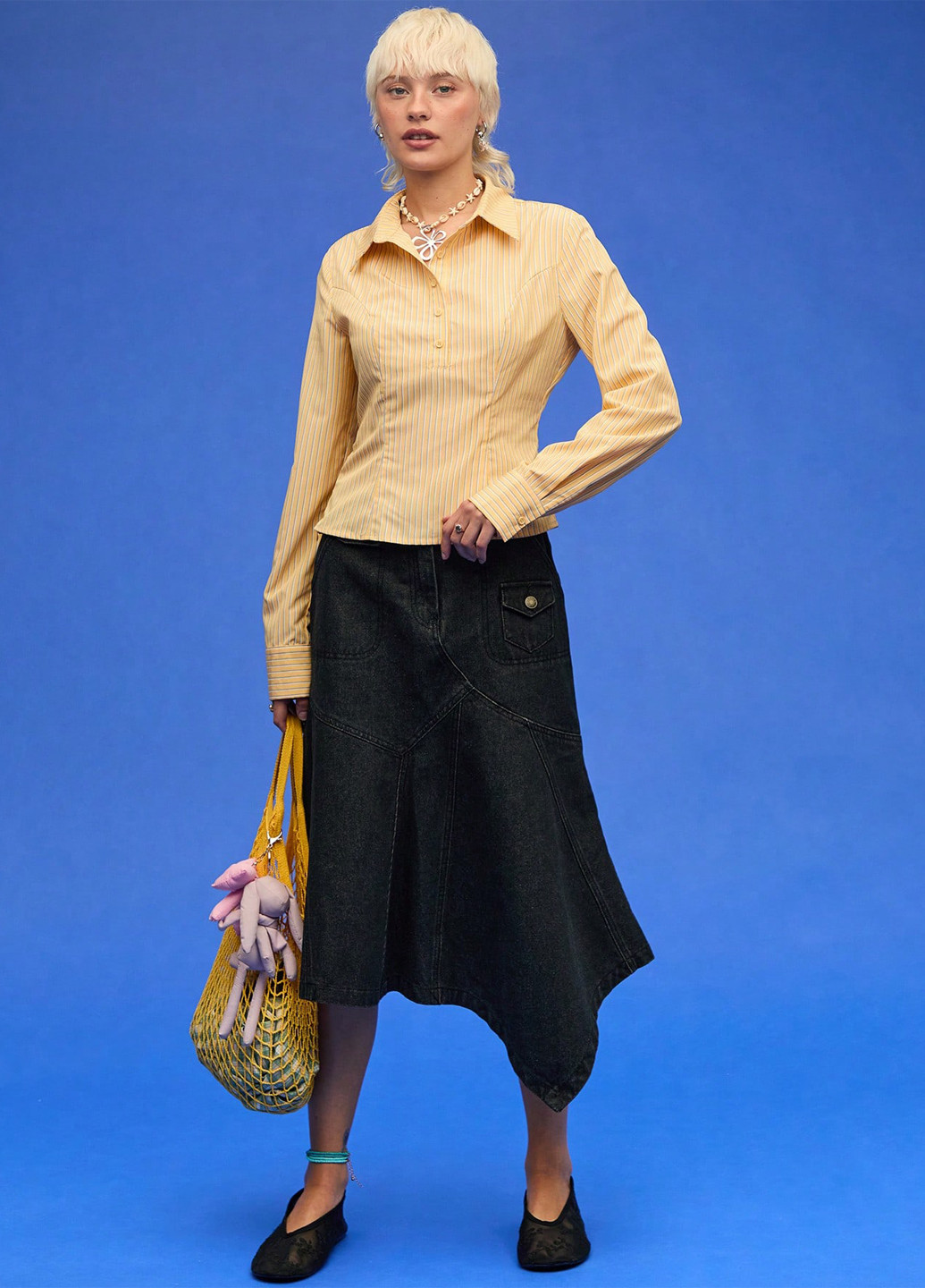 Темно-синяя джинсовая однотонная юбка SHEIN а-силуэта (трапеция)