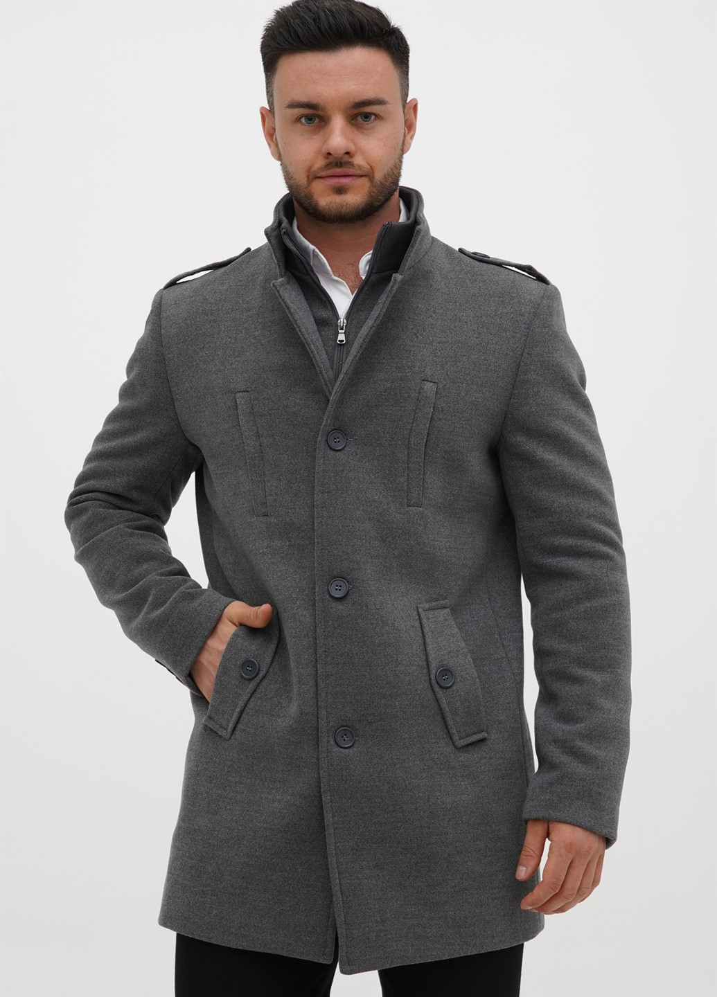 Серое демисезонное Пальто однобортное Trend Collection
