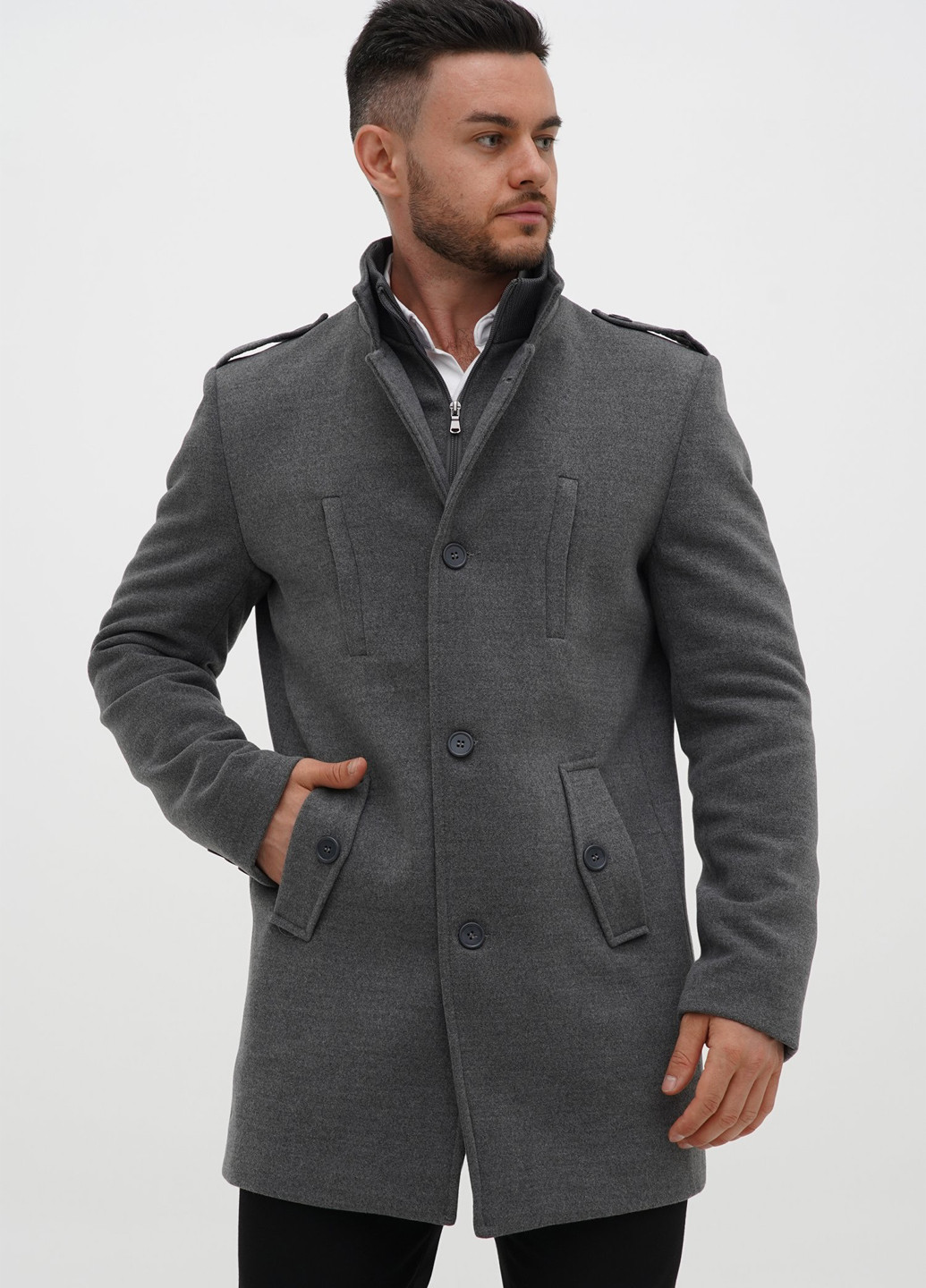 Серое демисезонное Пальто однобортное Trend Collection