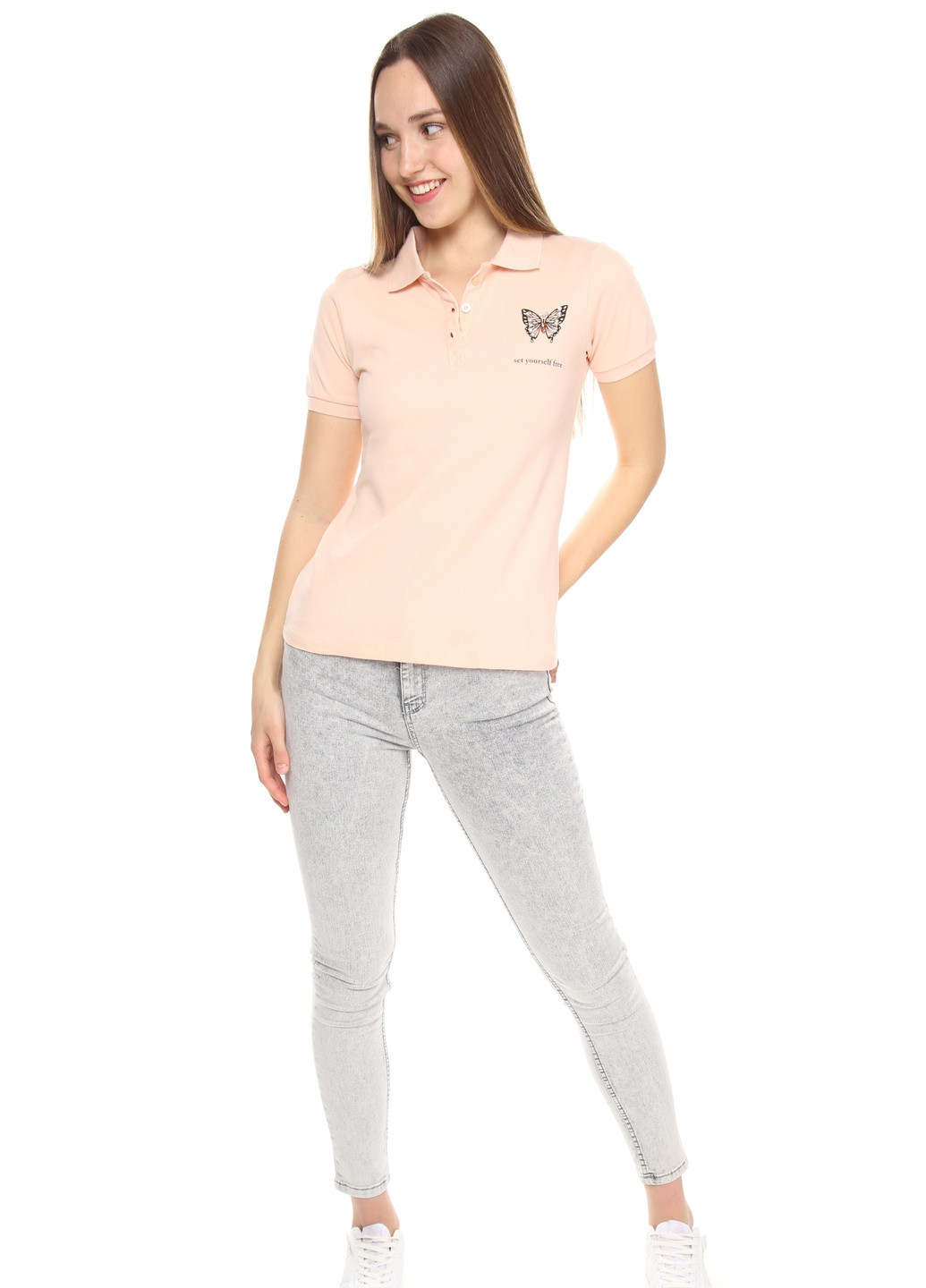Персиковая женская футболка-поло pol-03 l персиковый (2000904154005) PEPPER MINT однотонная