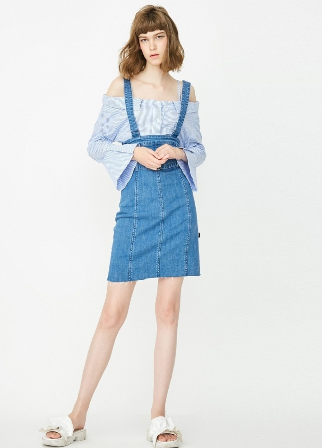 Блакитний літній комплект (сарафан, блуза) Only