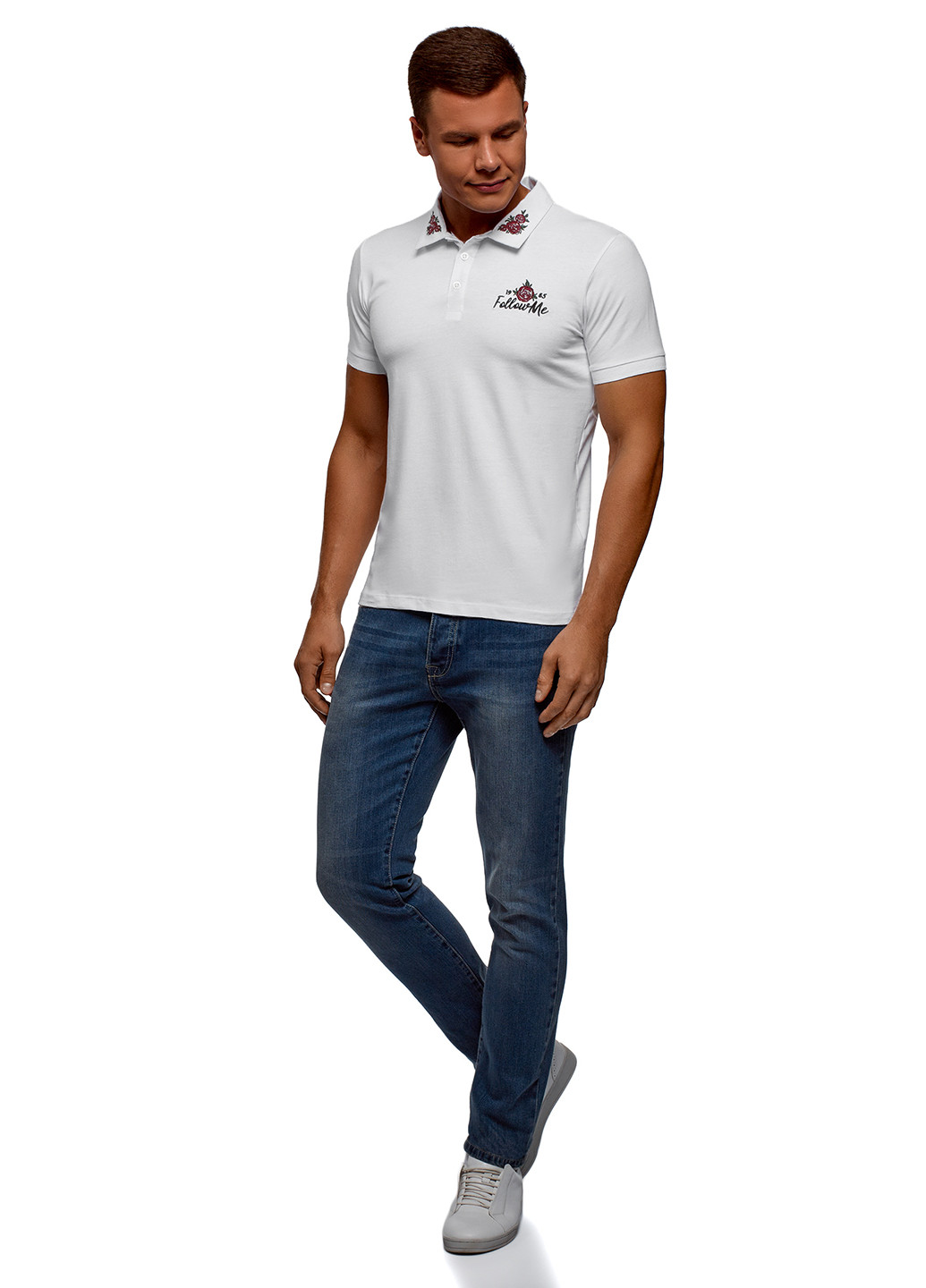 Белая футболка-поло для мужчин Oodji с рисунком