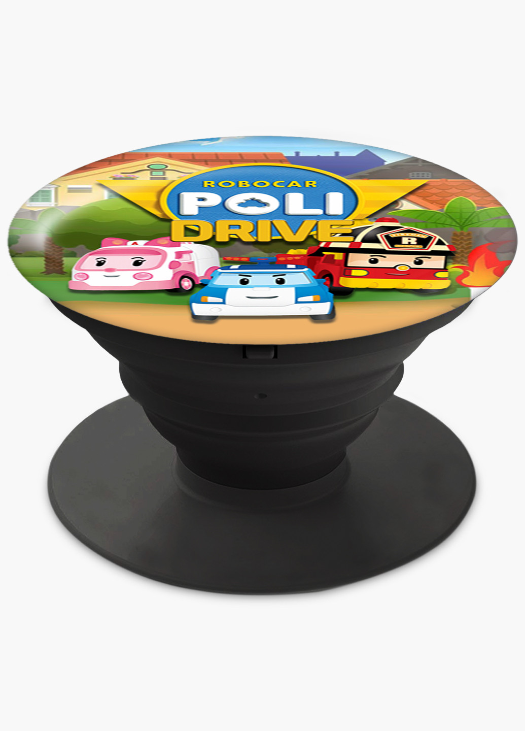Попсокет (Popsockets) держатель для смартфона Робокар Поли (Robocar Poli) (8754-1617) Черный MobiPrint (216748231)