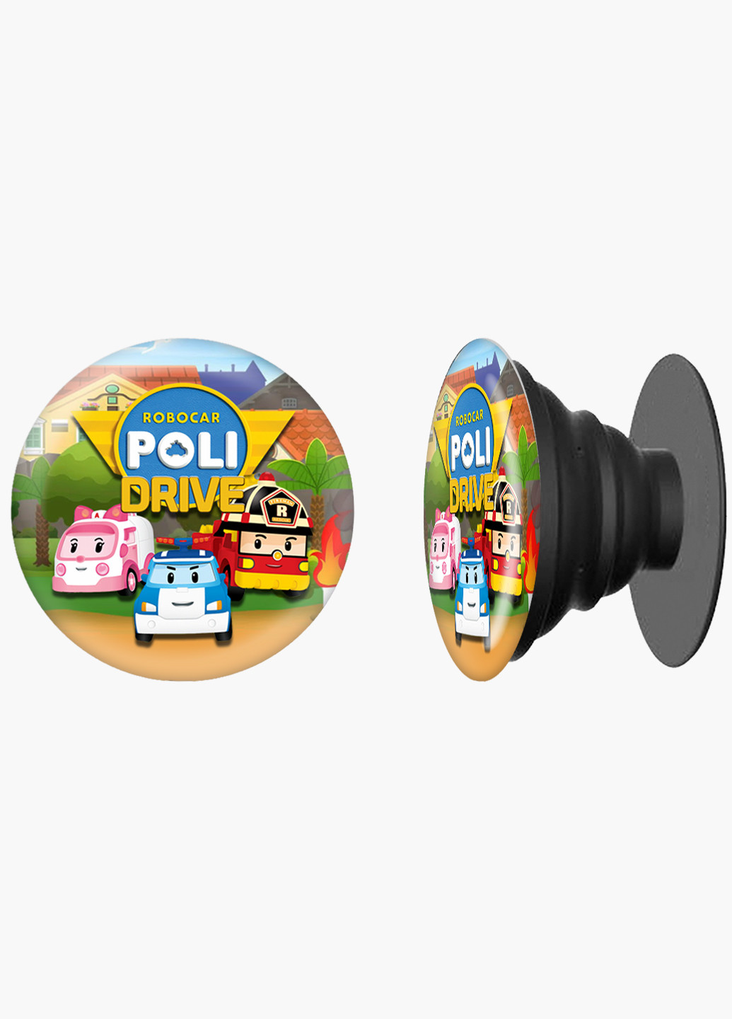 Попсокет (Popsockets) тримач для смартфону Робокар Полі (Robocar Poli) (8754-1617) Чорний MobiPrint (216748231)