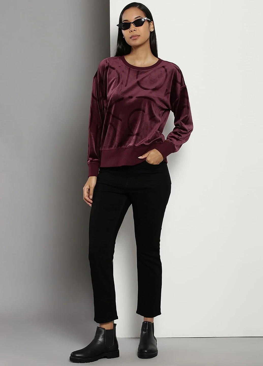 Темно-бордовый свитшот Calvin Klein логотип без декора (315792937)