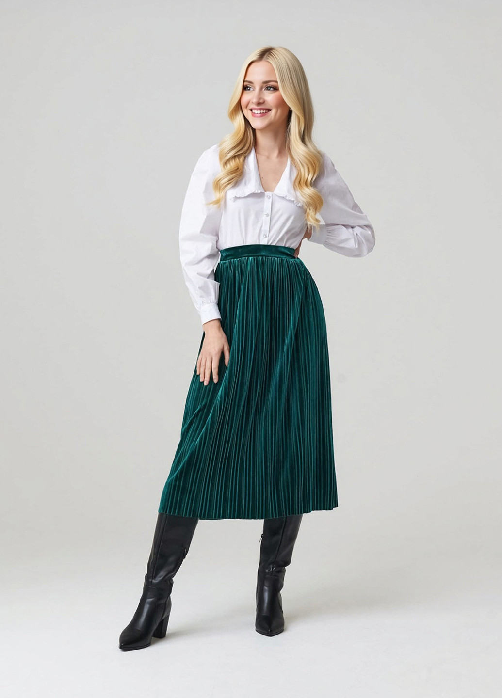 Изумрудная кэжуал однотонная юбка Sinsay а-силуэта (трапеция), плиссе
