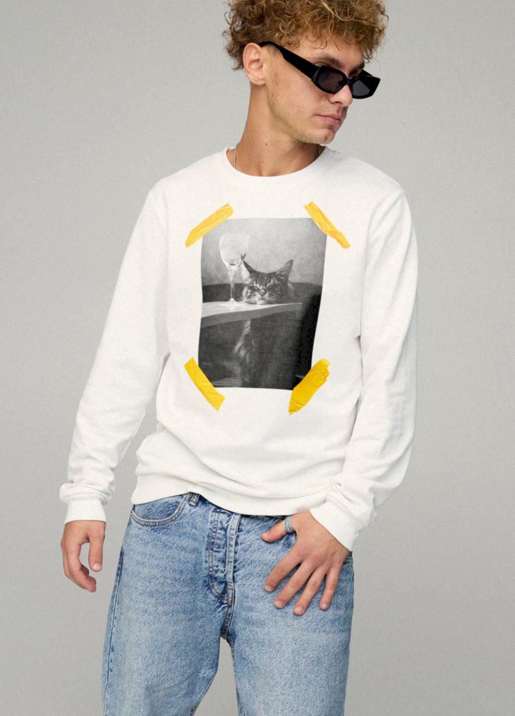 Белый світшот чоловічий basic /no flis/ YAPPI рисунок (254557778)