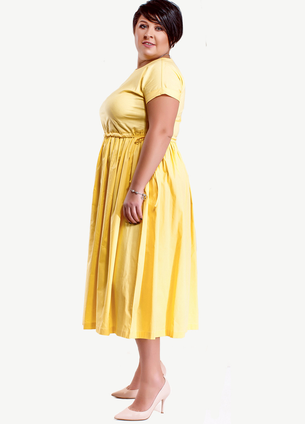 Жовтий кежуал сукня кльош Modna Anka однотонна