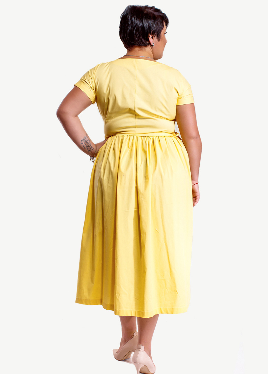 Желтое кэжуал платье клеш Modna Anka однотонное