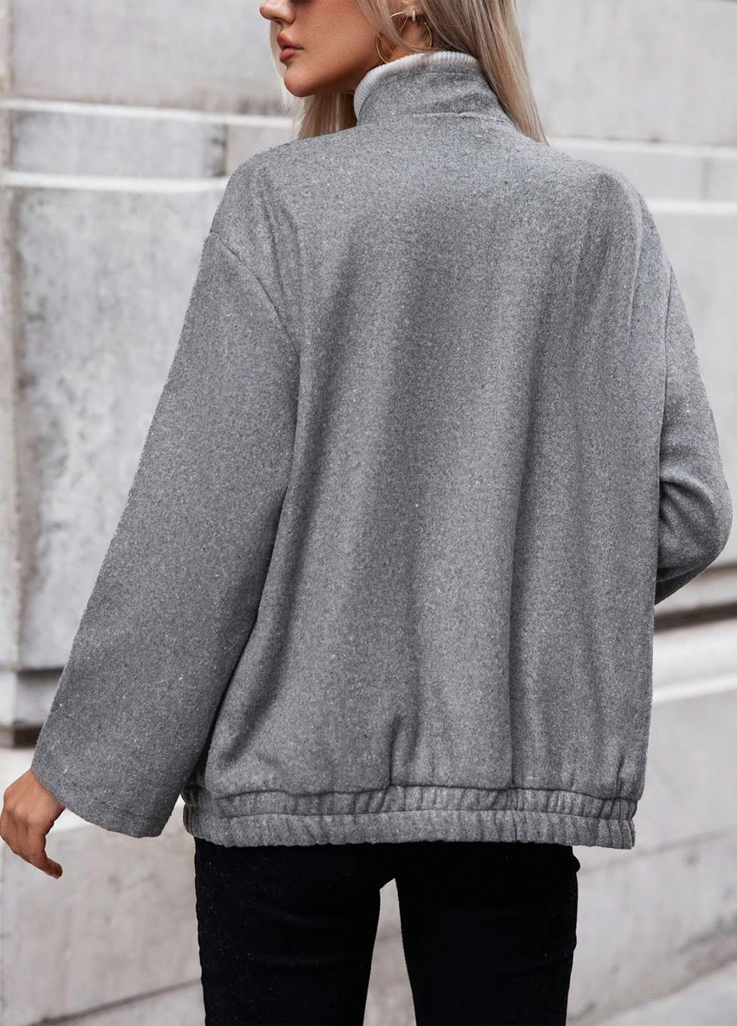 Серое Кэжуал полупальто однобортное SHEIN меланж